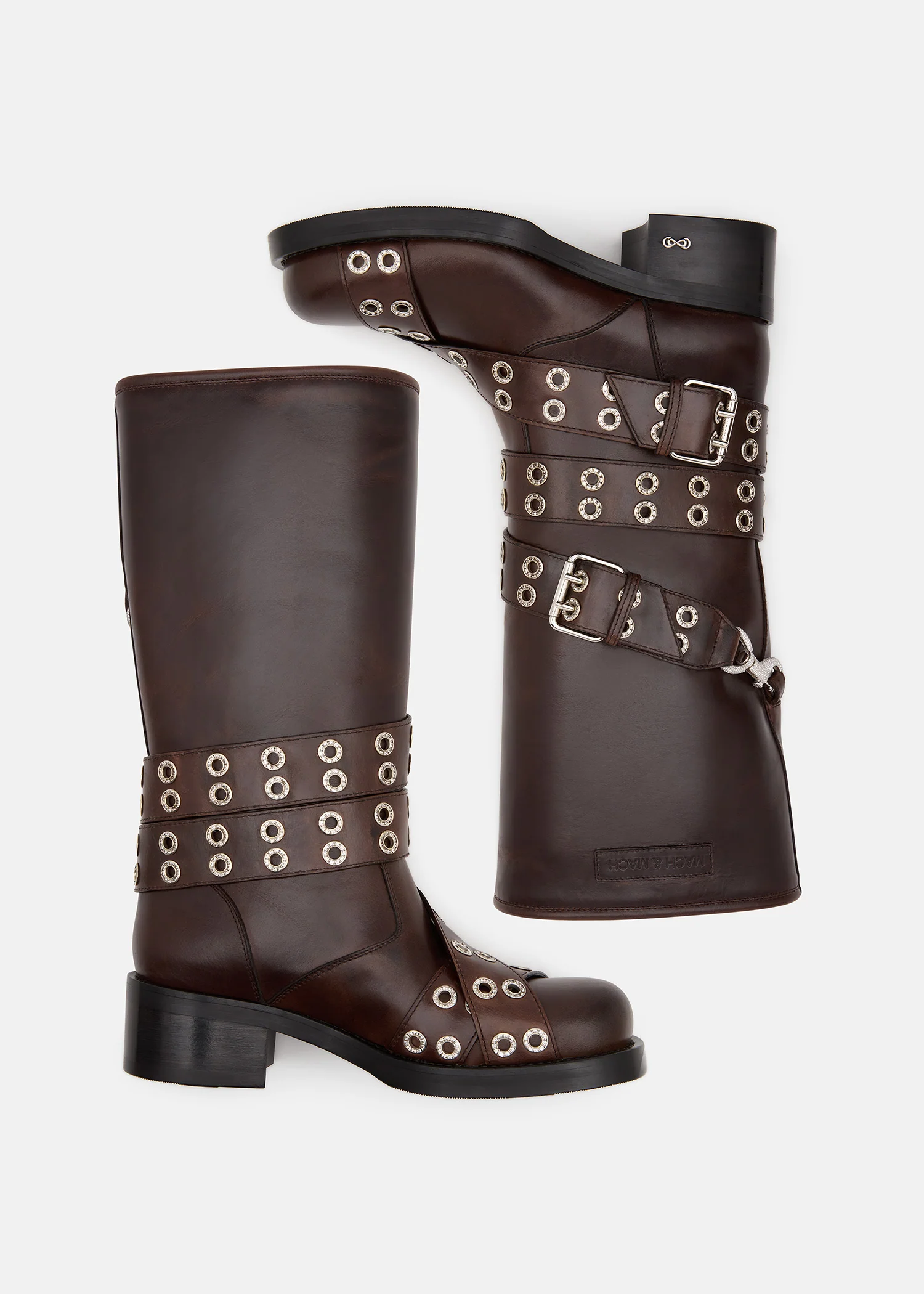 Buckle Belt Vintage Leather Combat Boots - Image 3