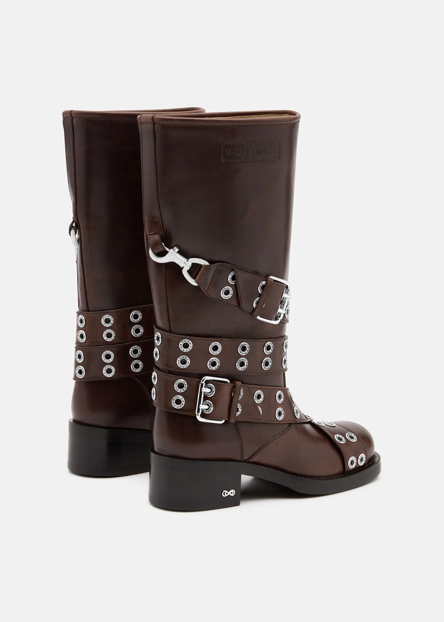 Buckle Belt Vintage Leather Combat Boots - Image 4