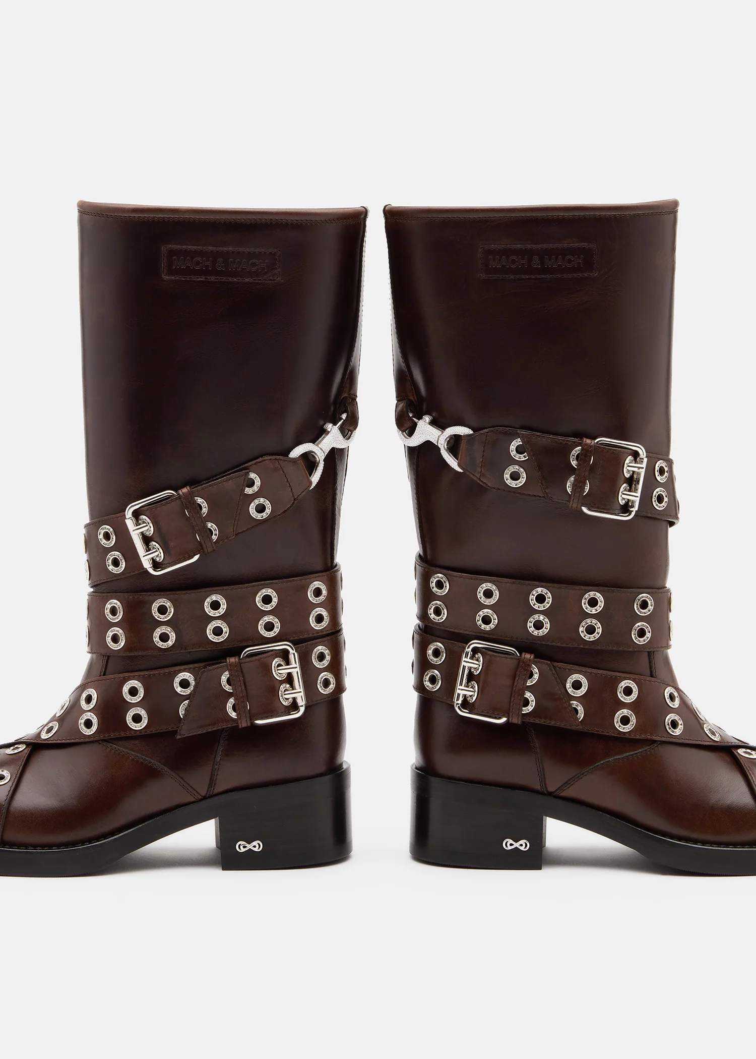 Buckle Belt Vintage Leather Combat Boots - Image 5