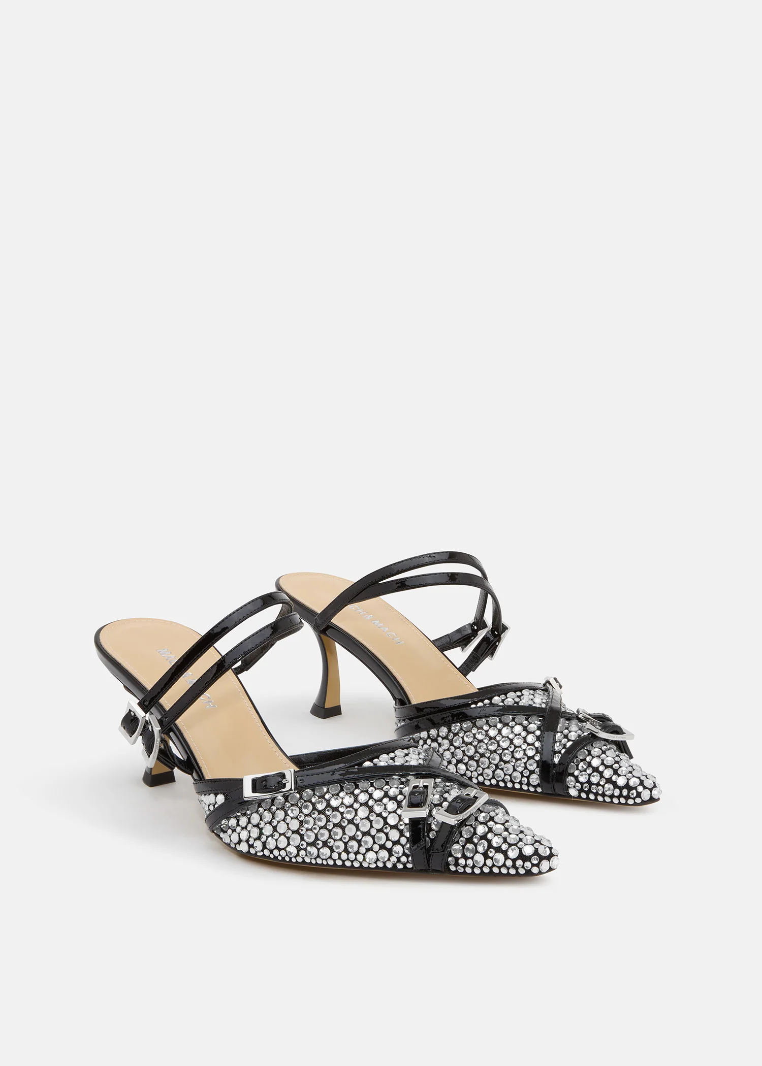 Crystal Net Black Mules With Straps - Image 2