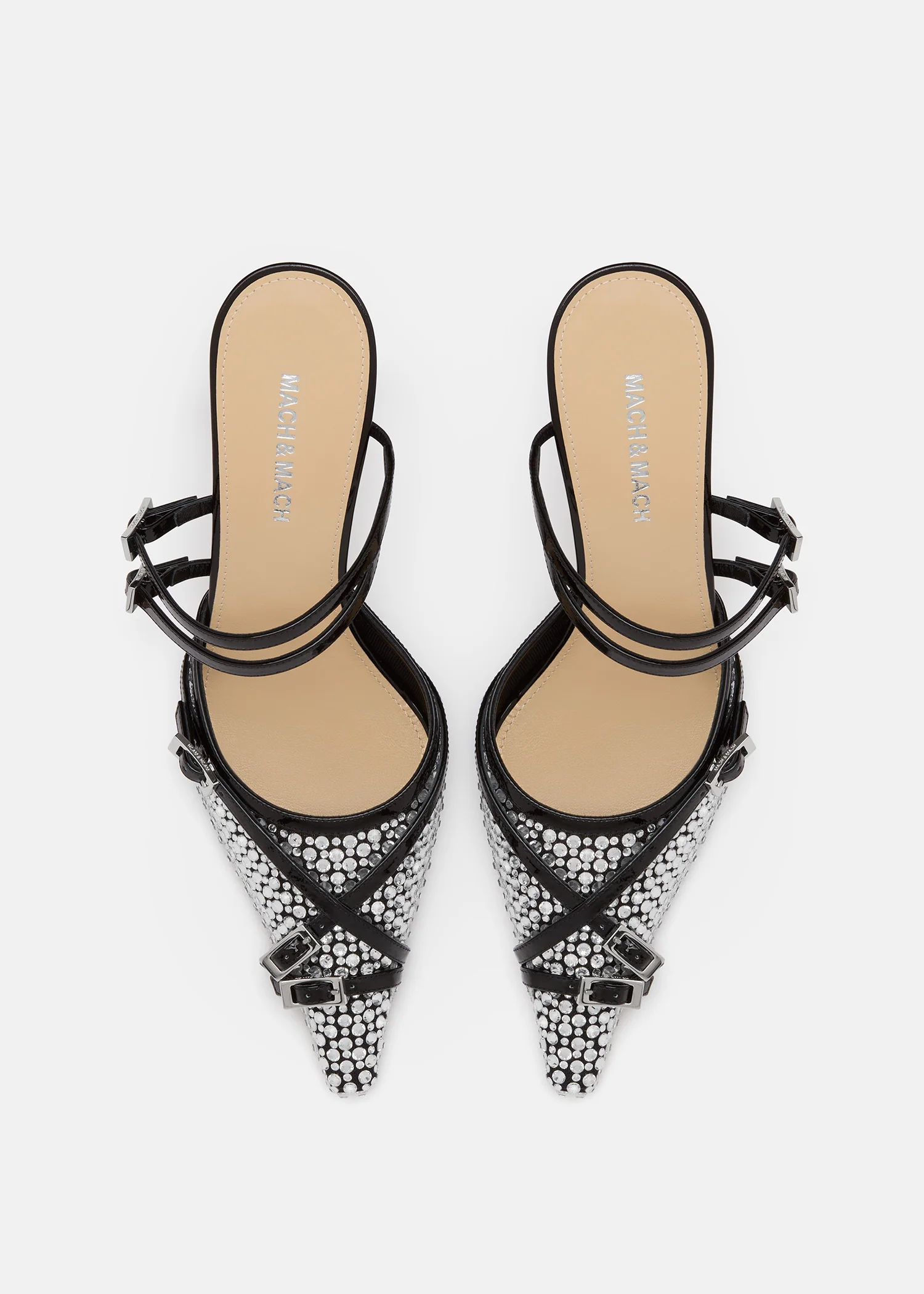 Crystal Net Black Mules With Straps - Image 3