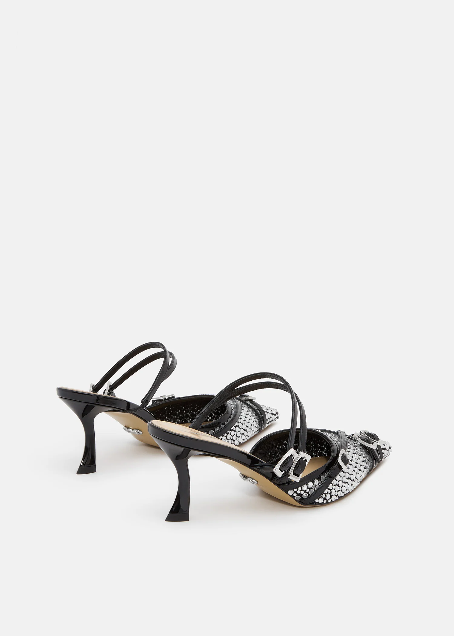 Crystal Net Black Mules With Straps - Image 4