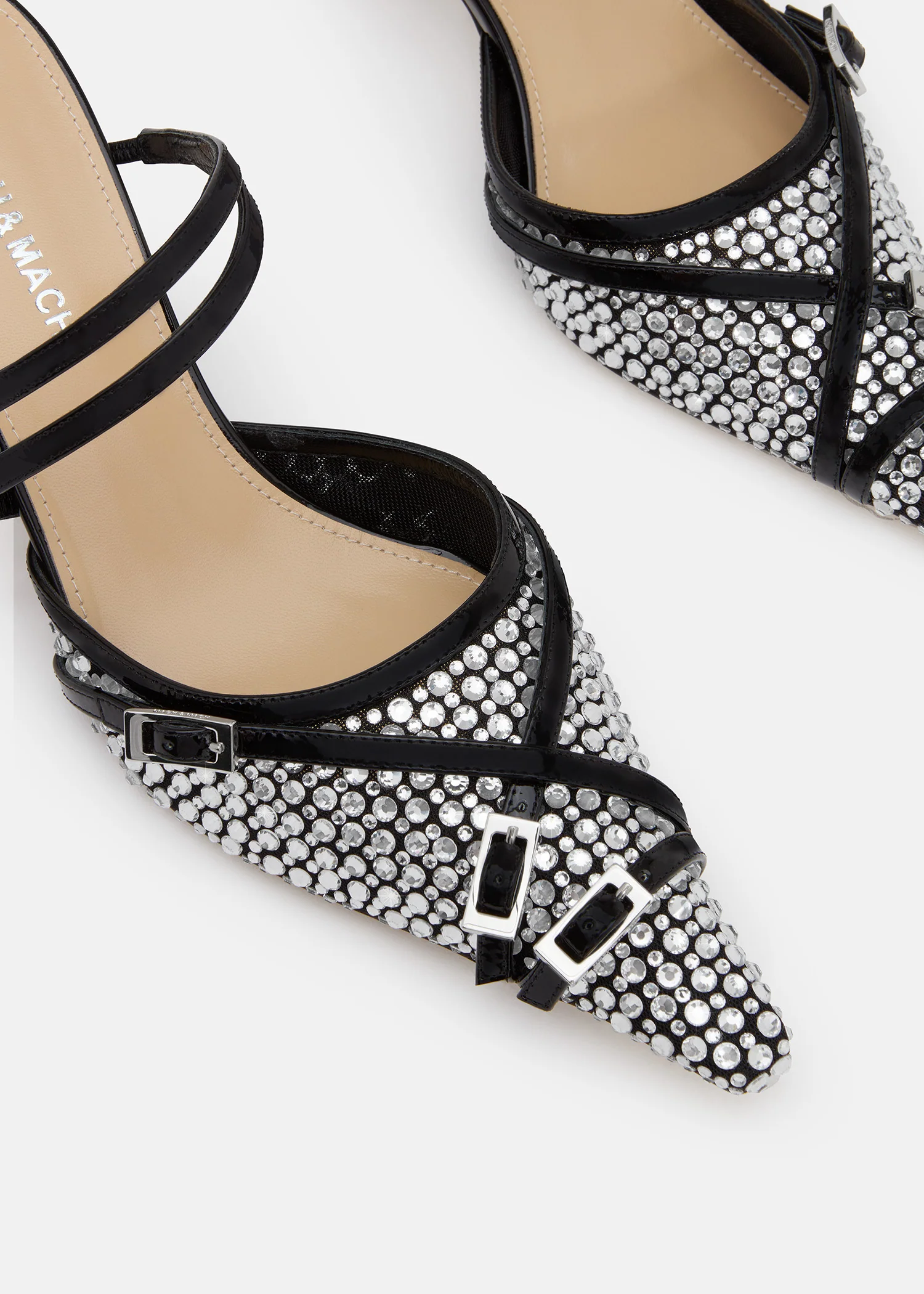 Crystal Net Black Mules With Straps - Image 5