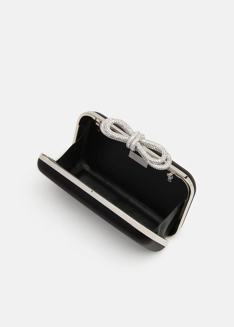 DOUBLE BOW BLACK SATIN CLUTCH SMALL - Image 3