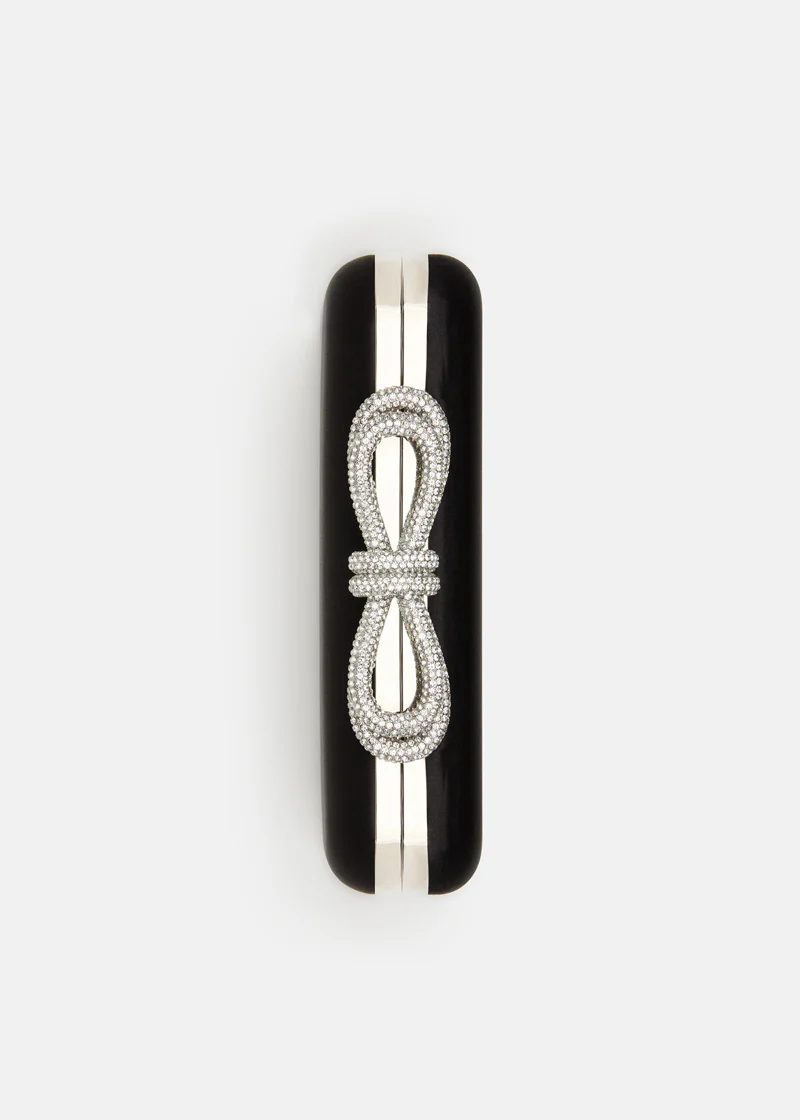 DOUBLE BOW BLACK SATIN CLUTCH SMALL - Image 4