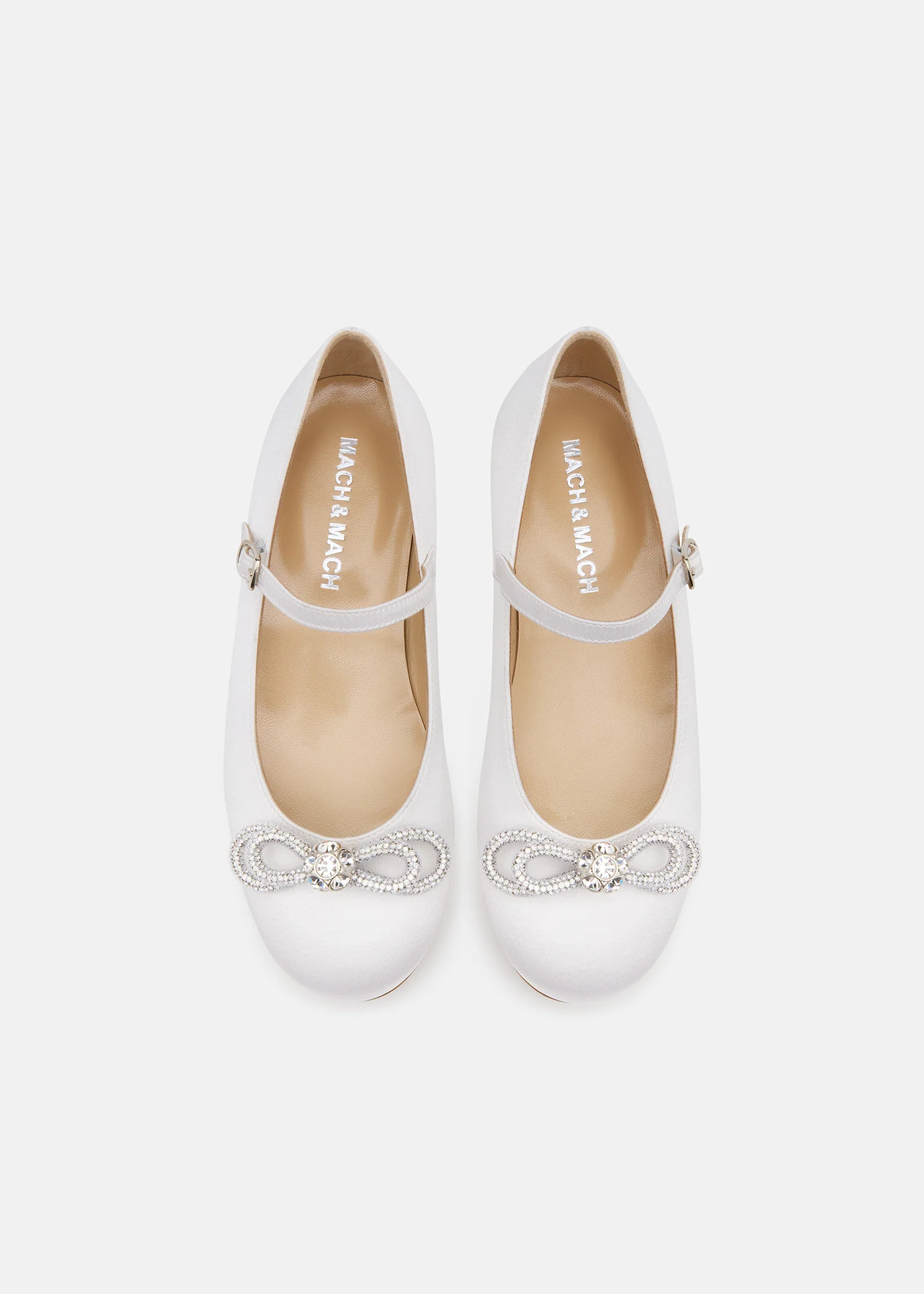 Double Bow White Satin Mini Ballerina - Image 3