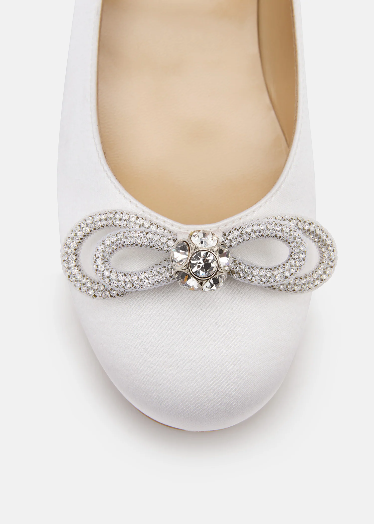 Double Bow White Satin Mini Ballerina - Image 5