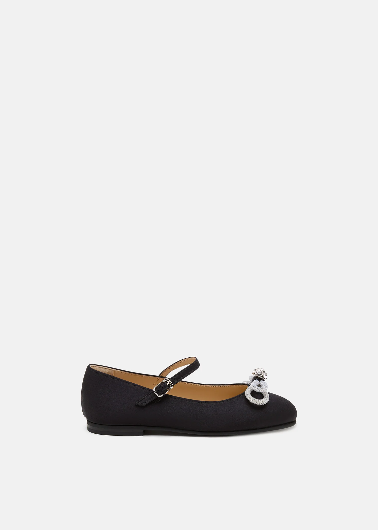 Double Bow Black Satin Mini Ballerina
