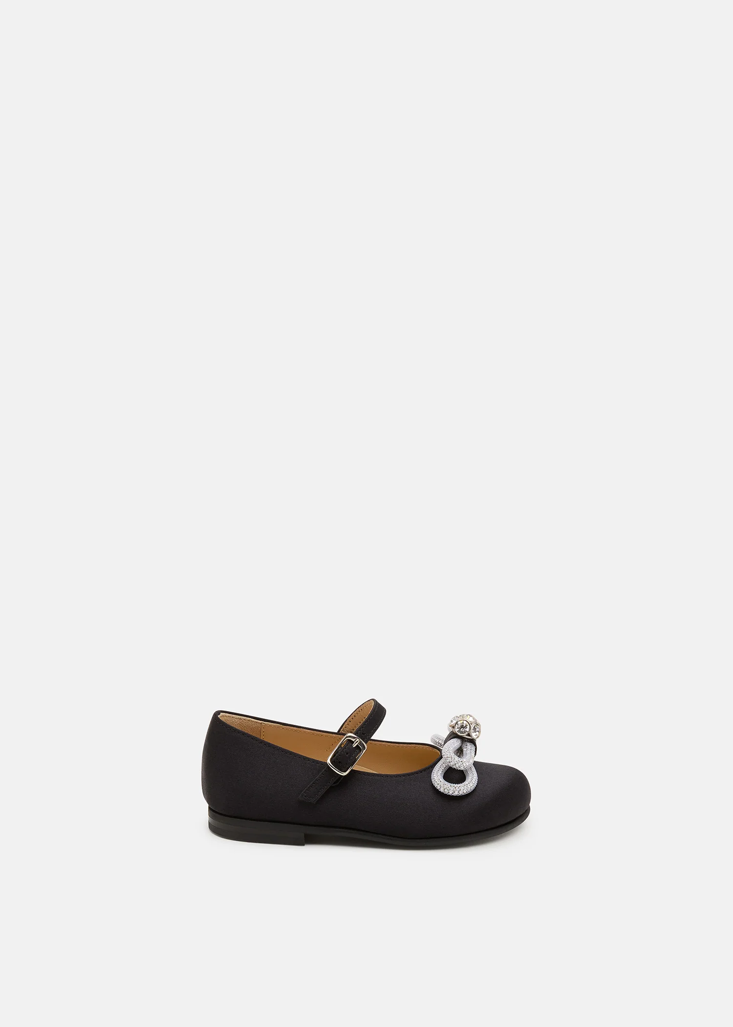 Double Bow Mini Ballerina in Black Satin