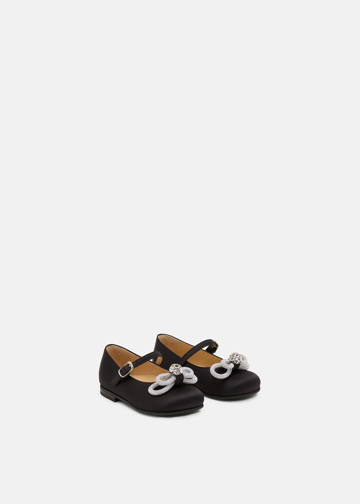 Double Bow Mini Ballerina in Black Satin - Image 2