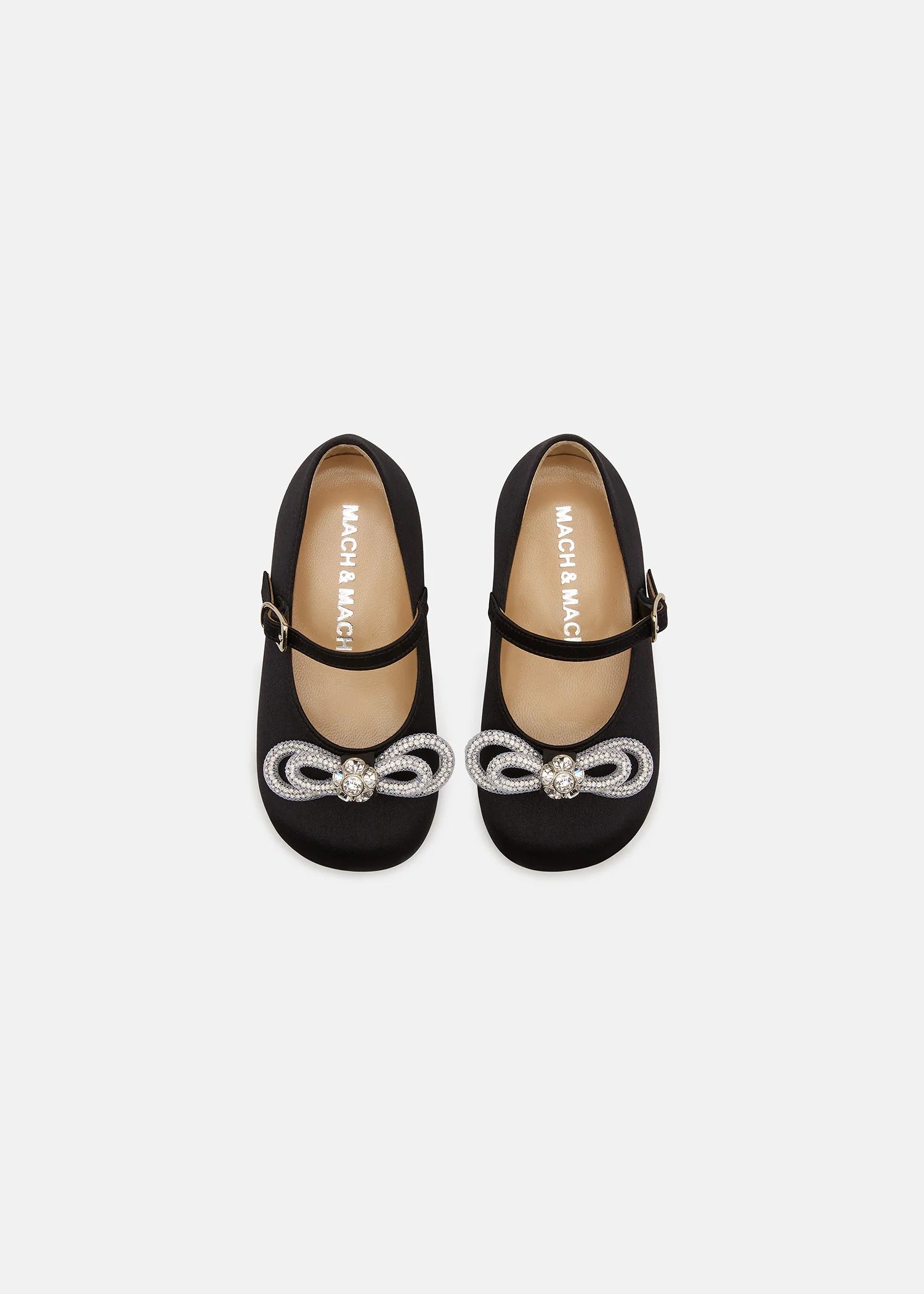 Double Bow Mini Ballerina in Black Satin - Image 3