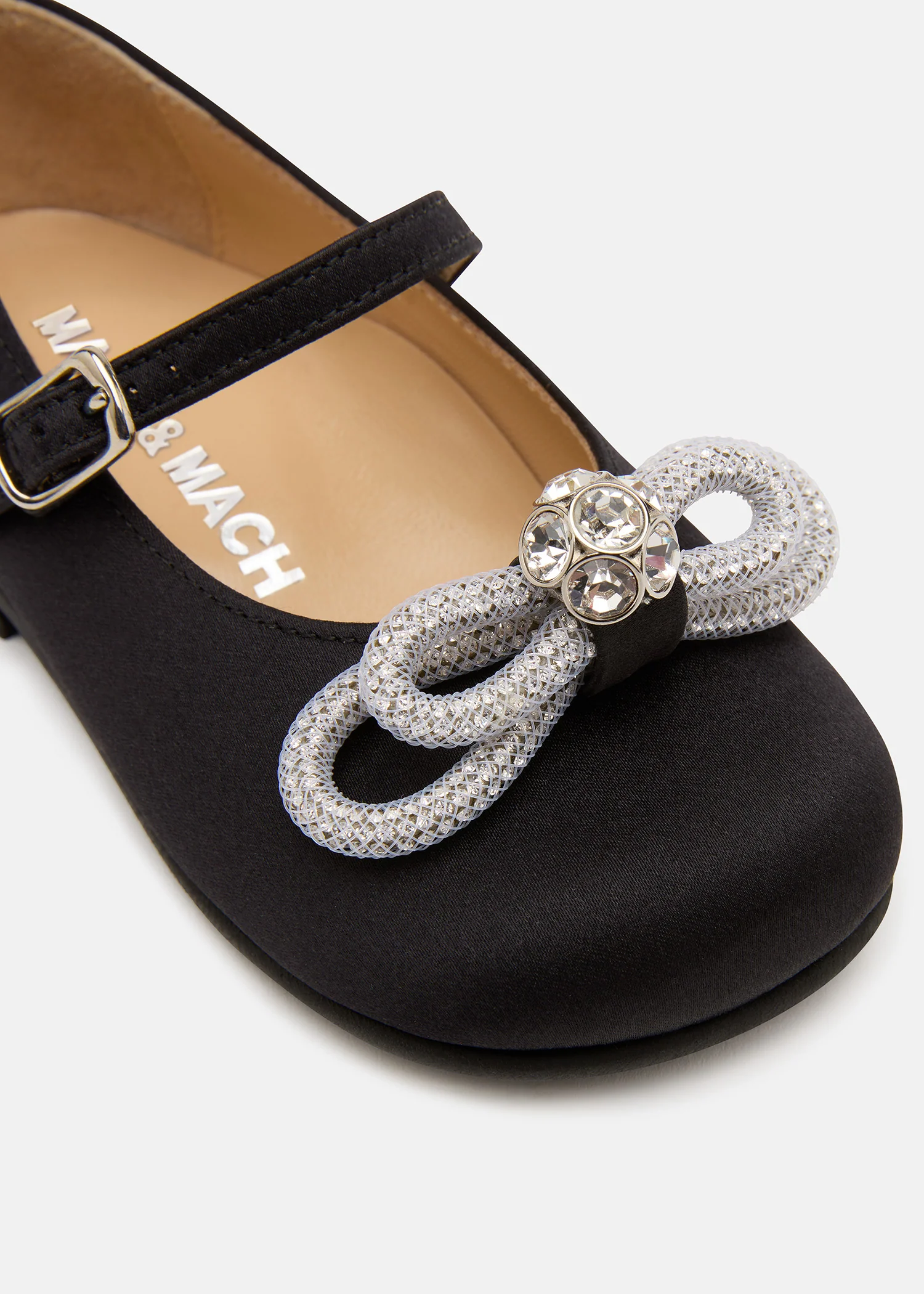 Double Bow Mini Ballerina in Black Satin - Image 5