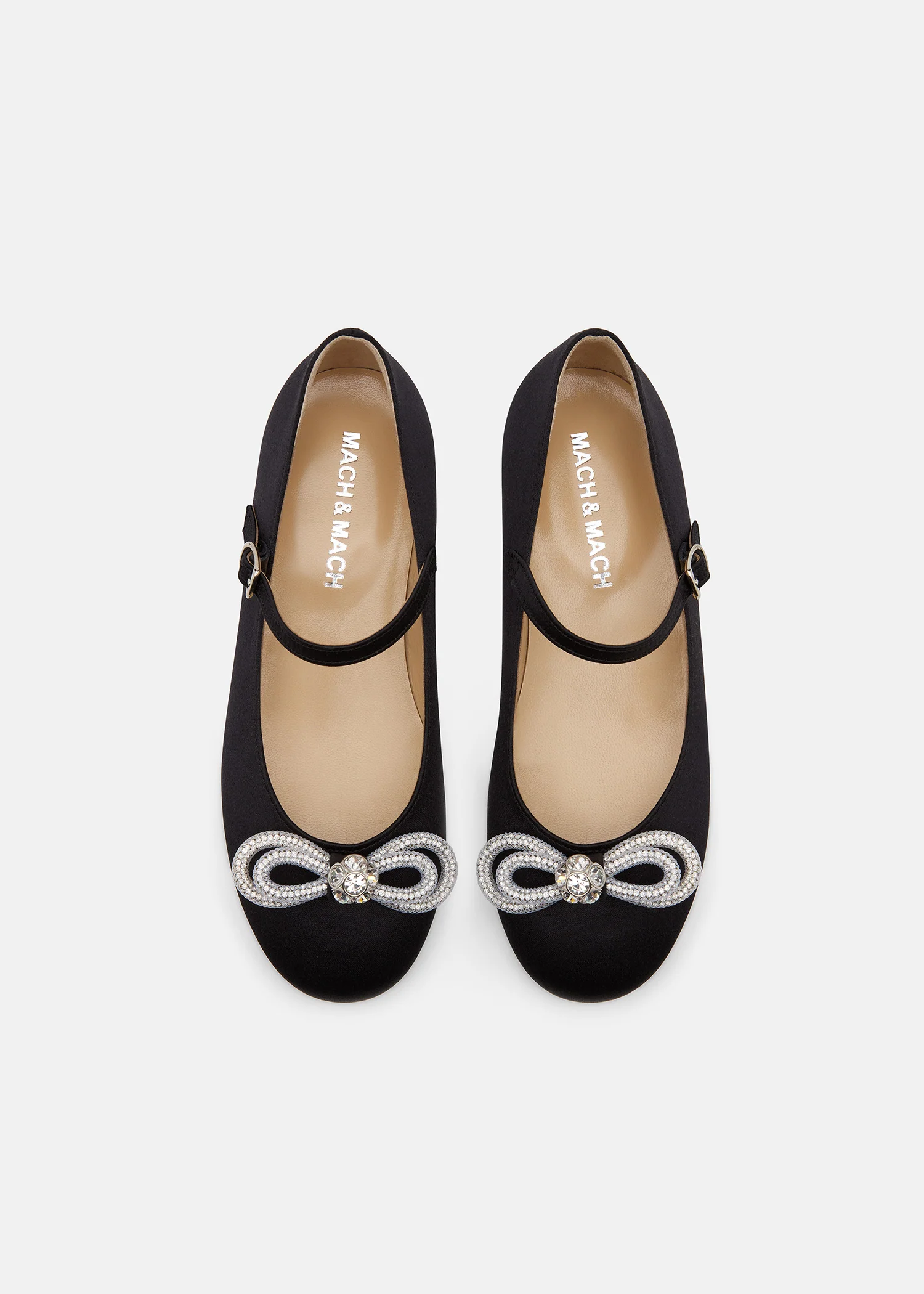 Double Bow Black Satin Mini Ballerina - Image 3