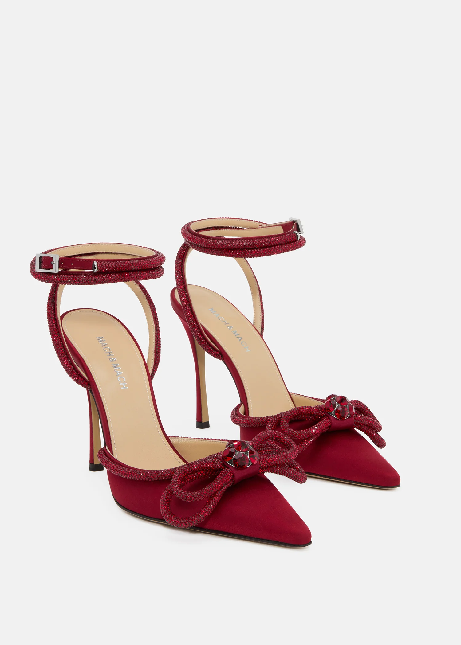 Double Bow Bordeaux Satin High Heels - Image 2