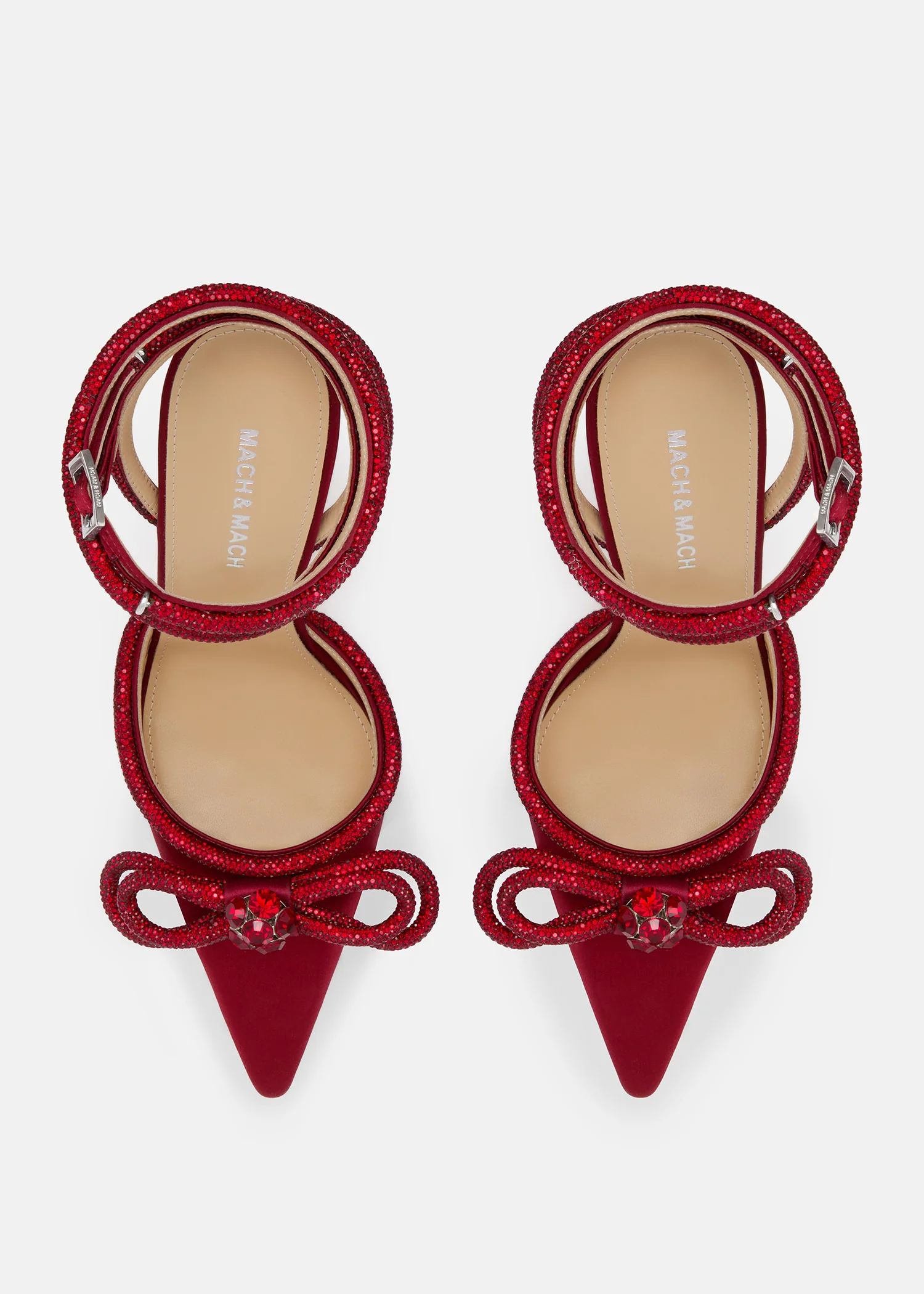Double Bow Bordeaux Satin High Heels - Image 3