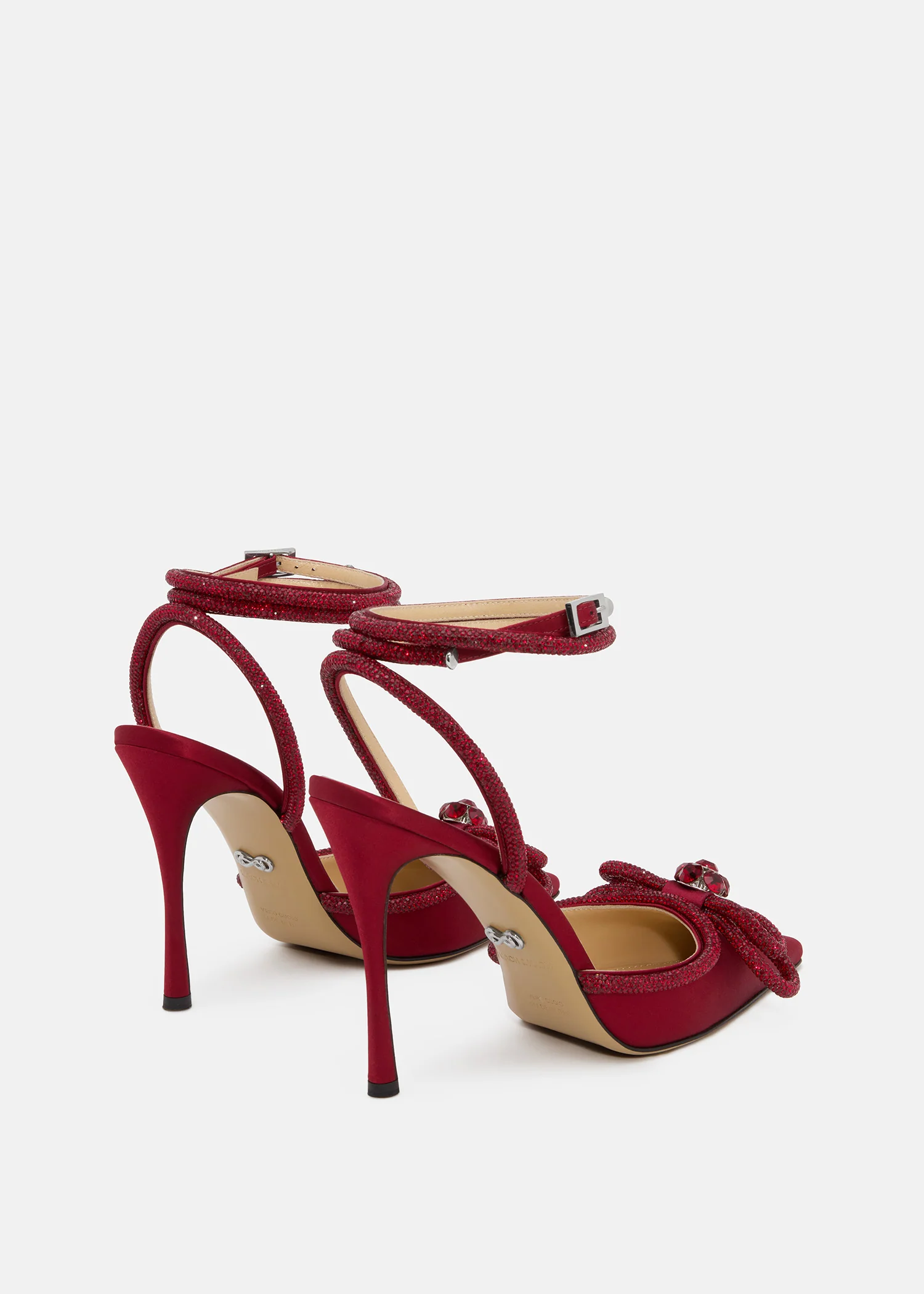 Double Bow Bordeaux Satin High Heels - Image 4