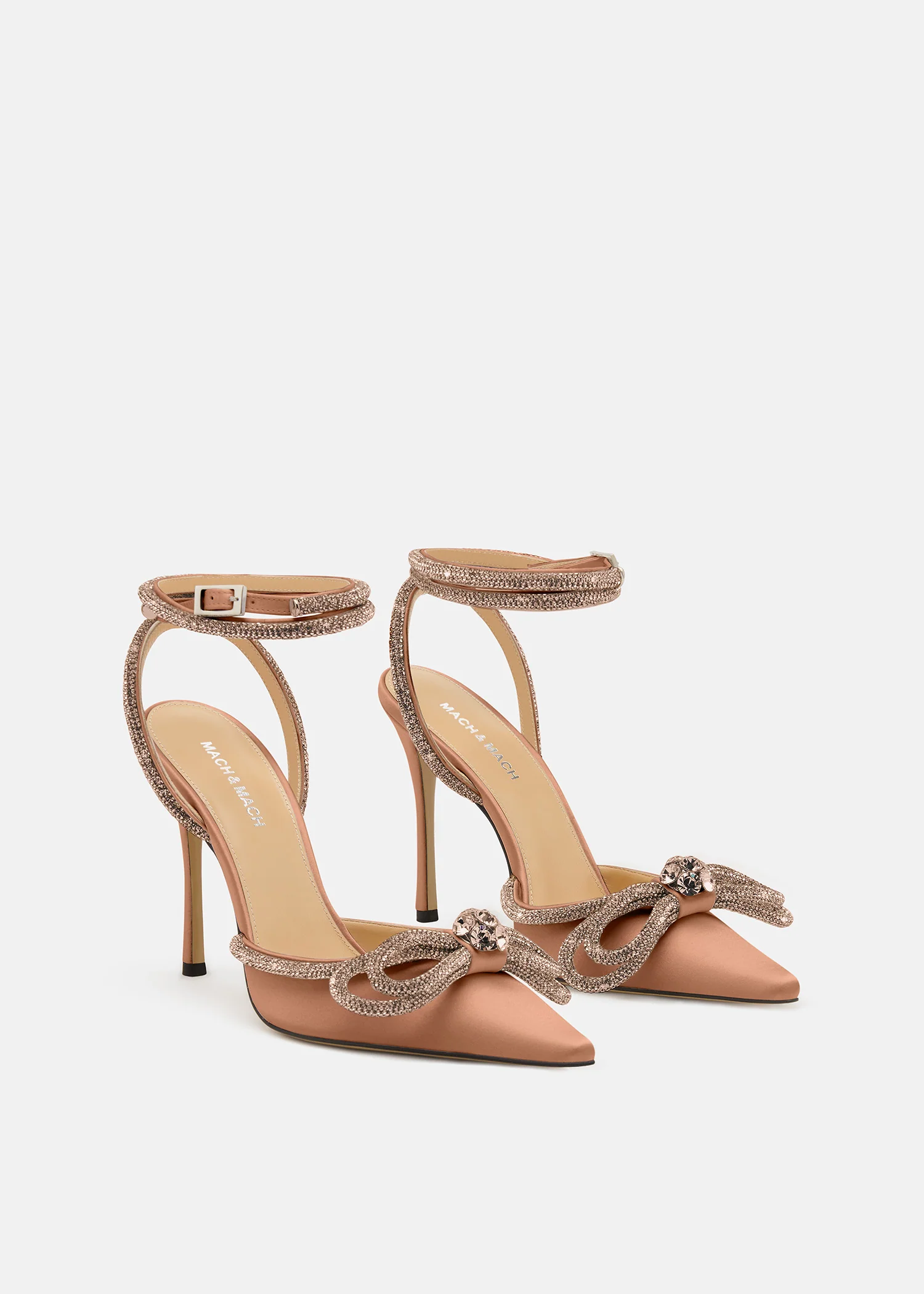 Double Bow Golden Brown Satin High Heels - Image 2