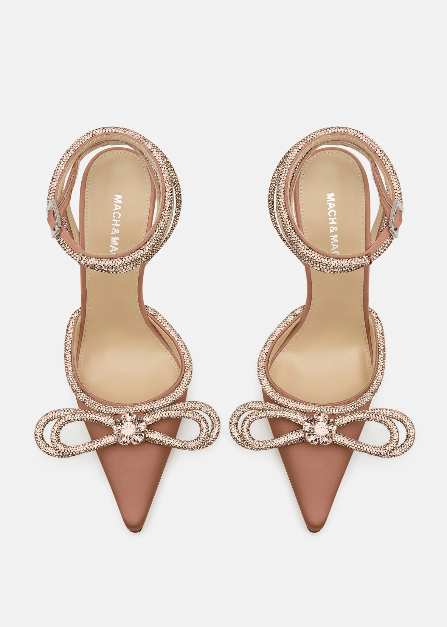Double Bow Golden Brown Satin High Heels - Image 3