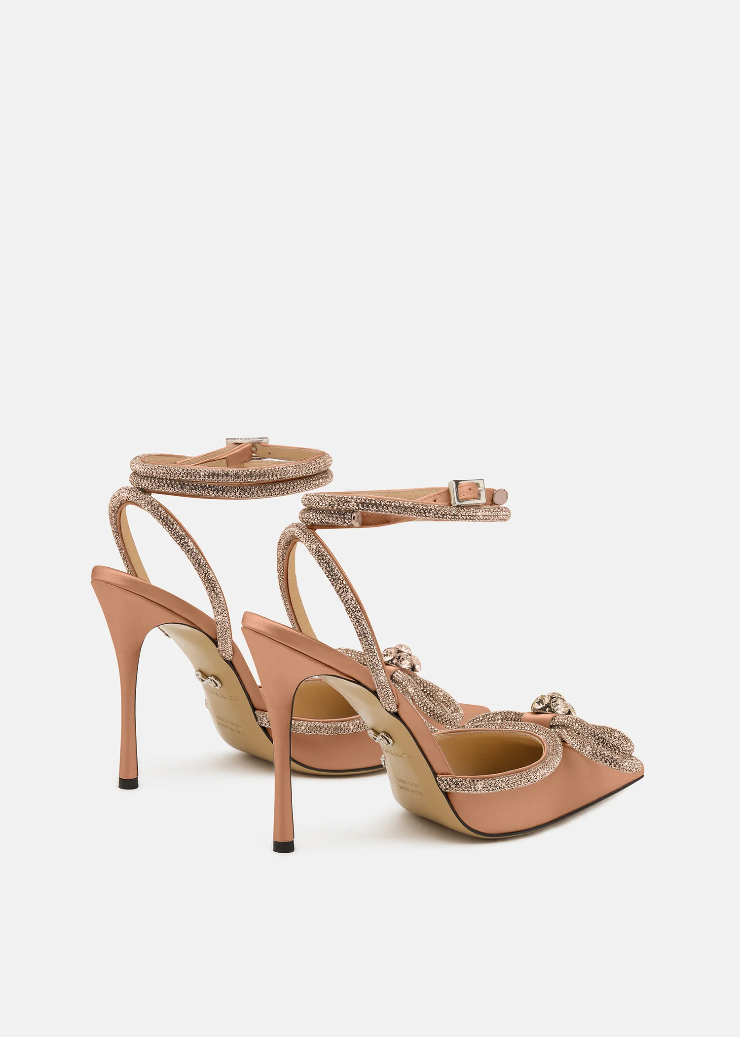 Double Bow Golden Brown Satin High Heels - Image 4