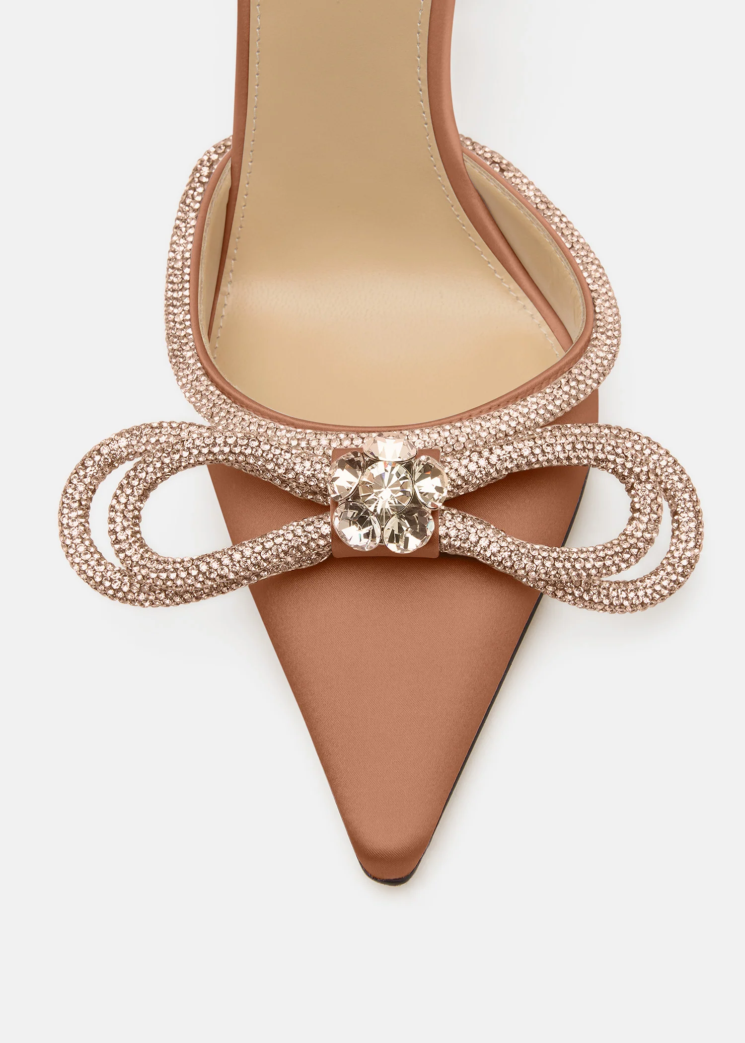 Double Bow Golden Brown Satin High Heels - Image 5