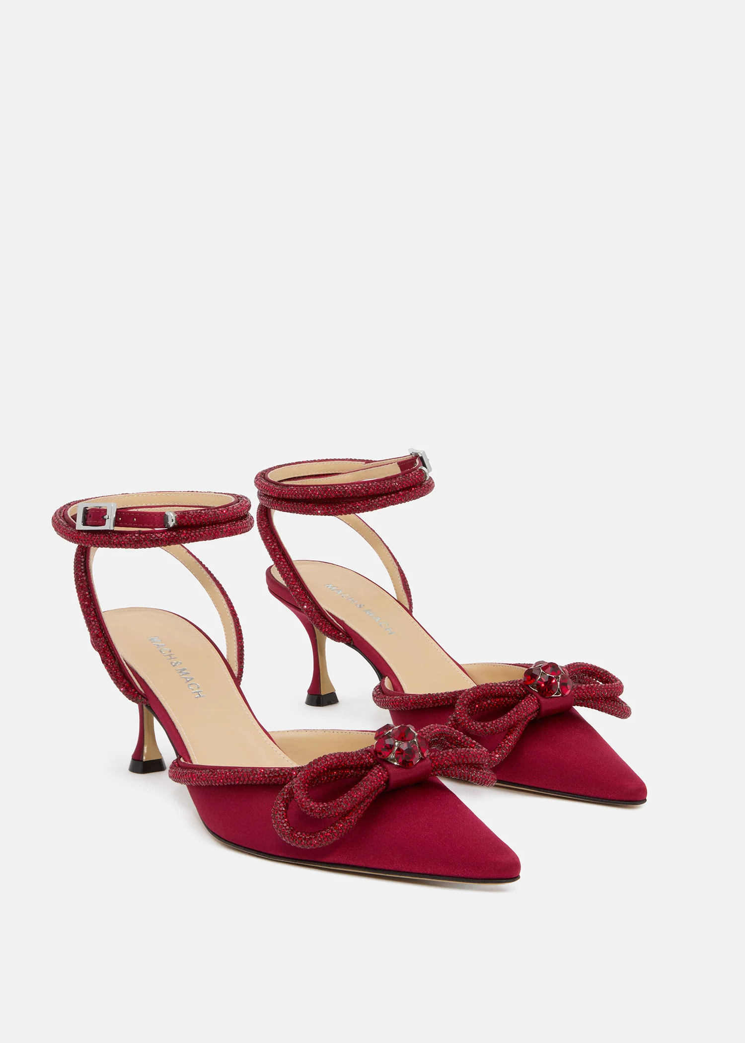 Double Bow Bordeaux Kitten Satim Heels - Image 2