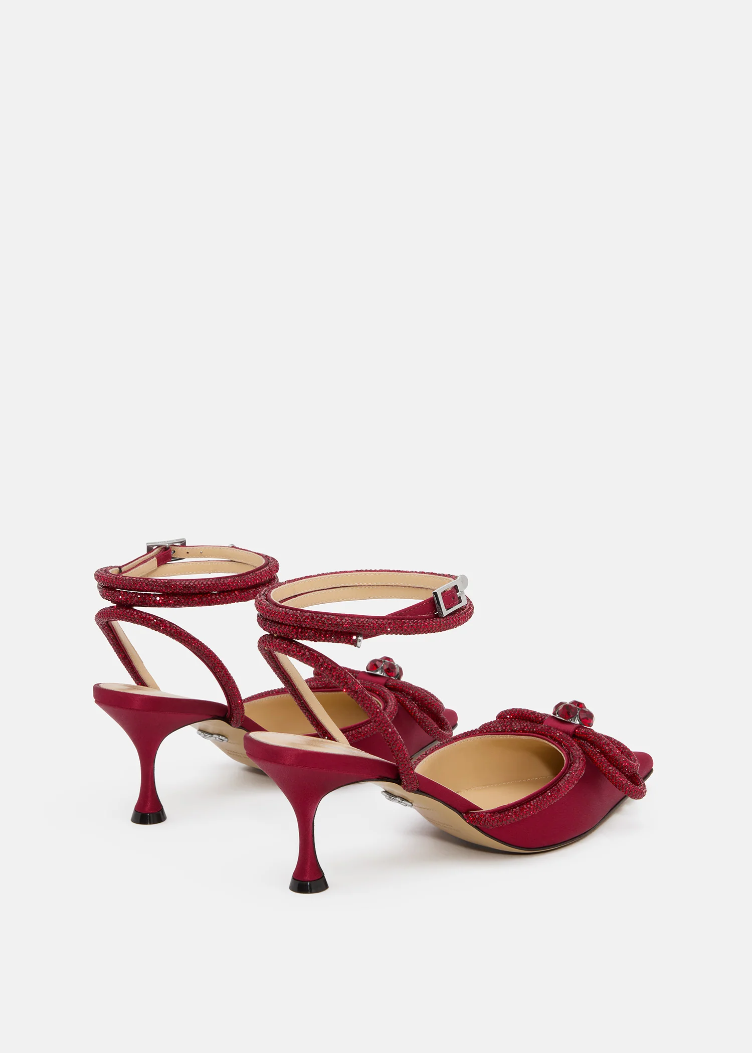 Double Bow Bordeaux Kitten Satim Heels - Image 4