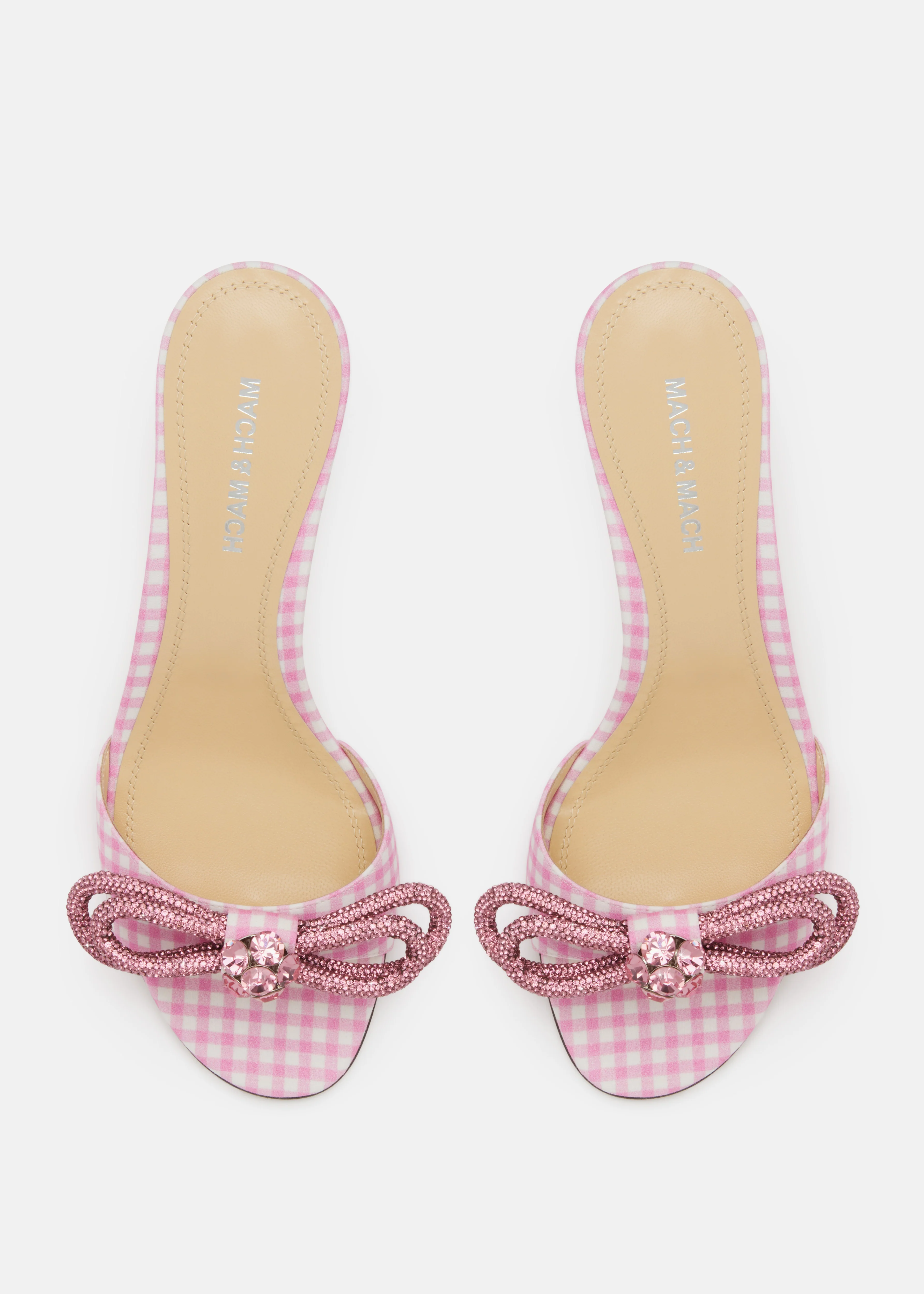 Double Bow Pink Gingham Kitten Heel Mules - Image 4
