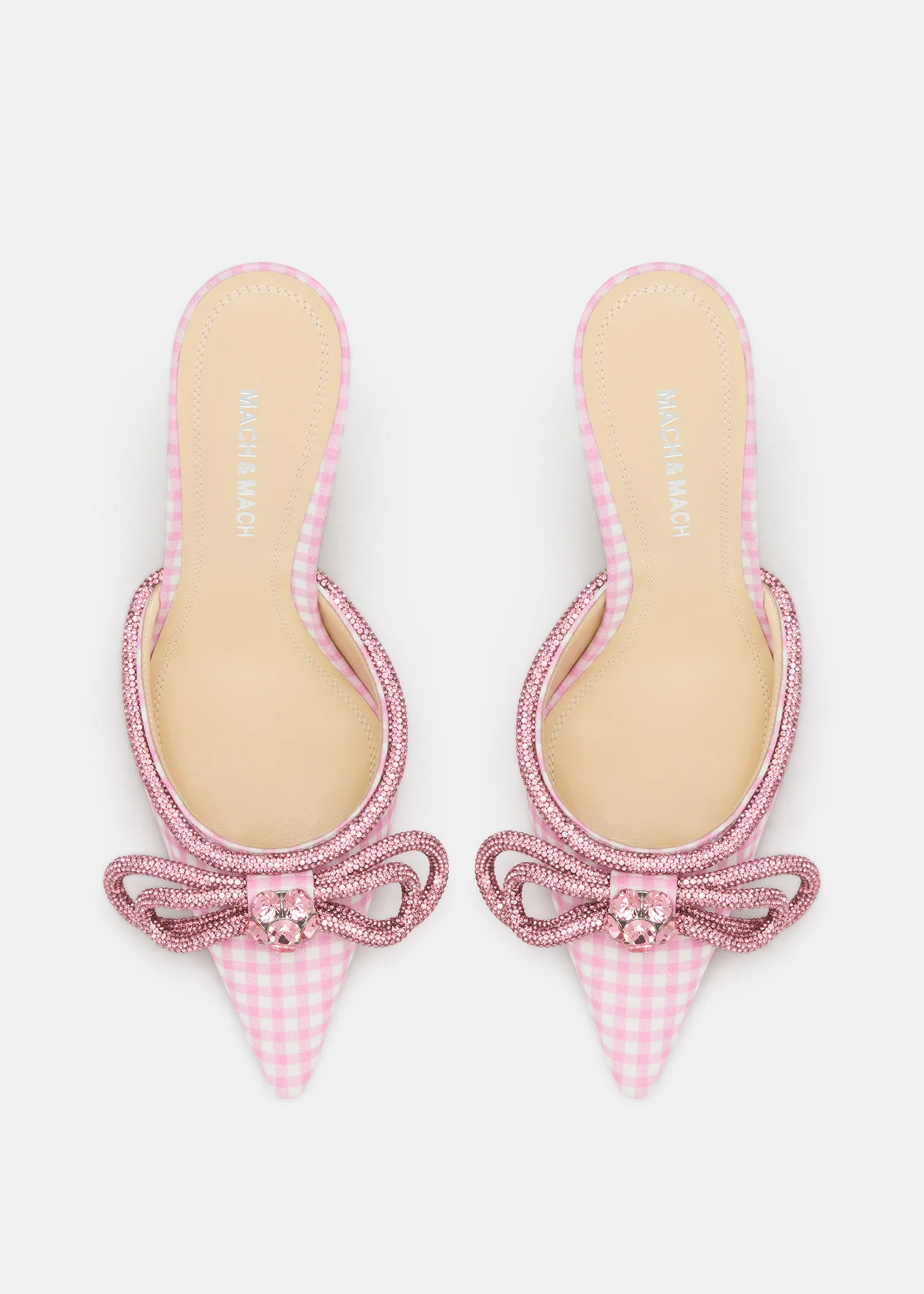 Double Bow Pink Gingham Pointed  Toe Mules - Image 3