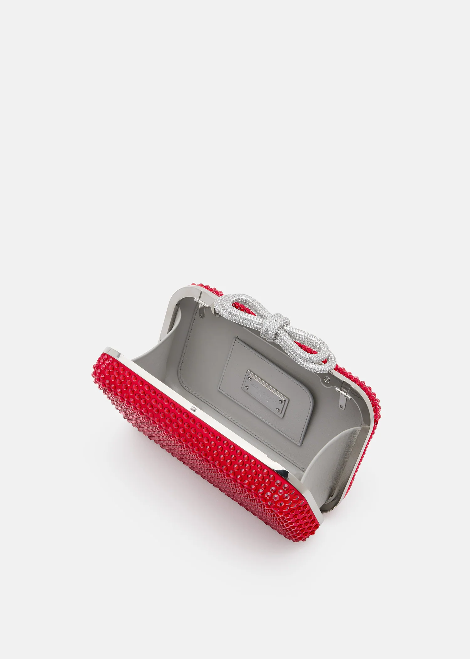 Double Bow Red Crystalized Satin Clutch - Image 3