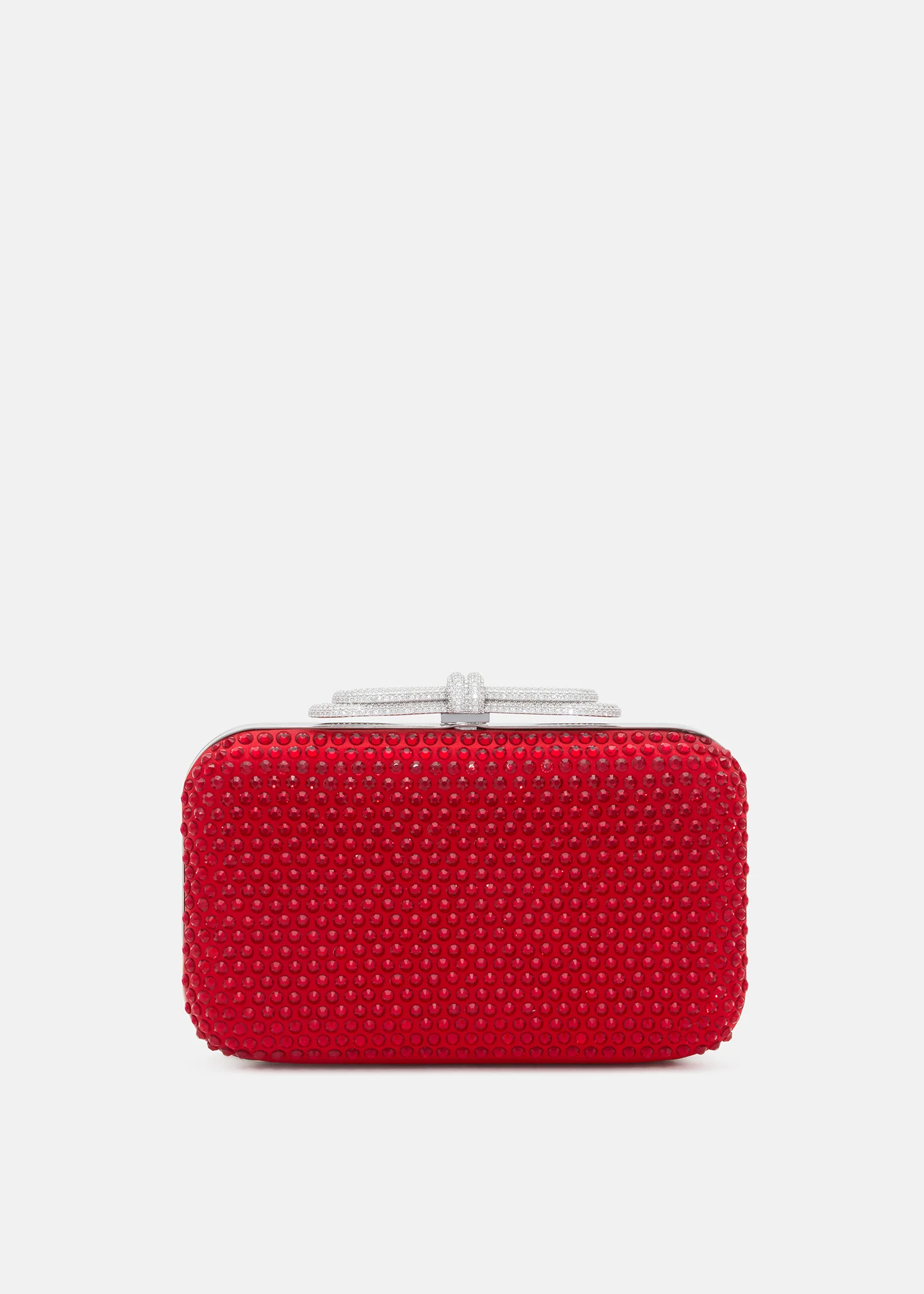 Double Bow Red Crystalized Satin Clutch - Image 4