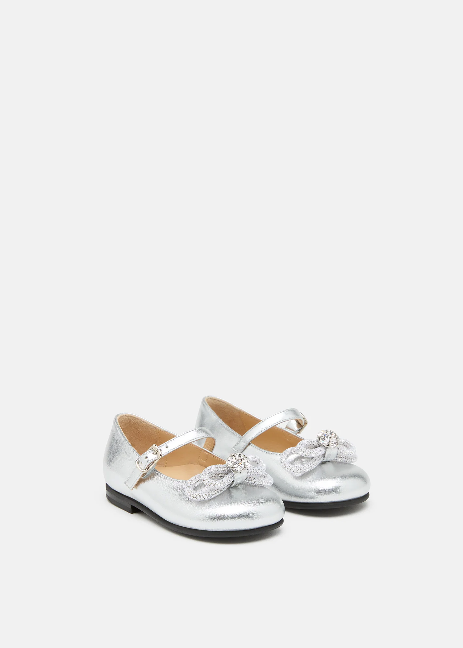 Double Bow Mini Ballerina in Silver Leather - Image 2