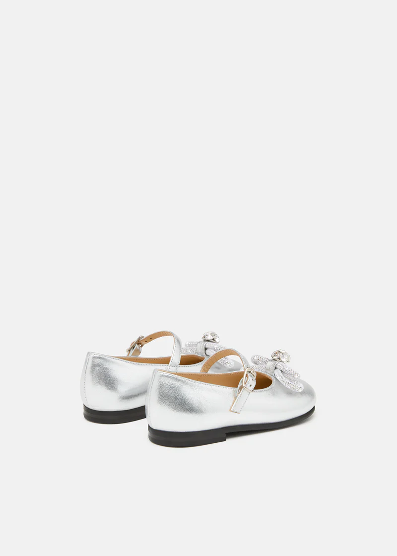 Double Bow Mini Ballerina in Silver Leather - Image 3