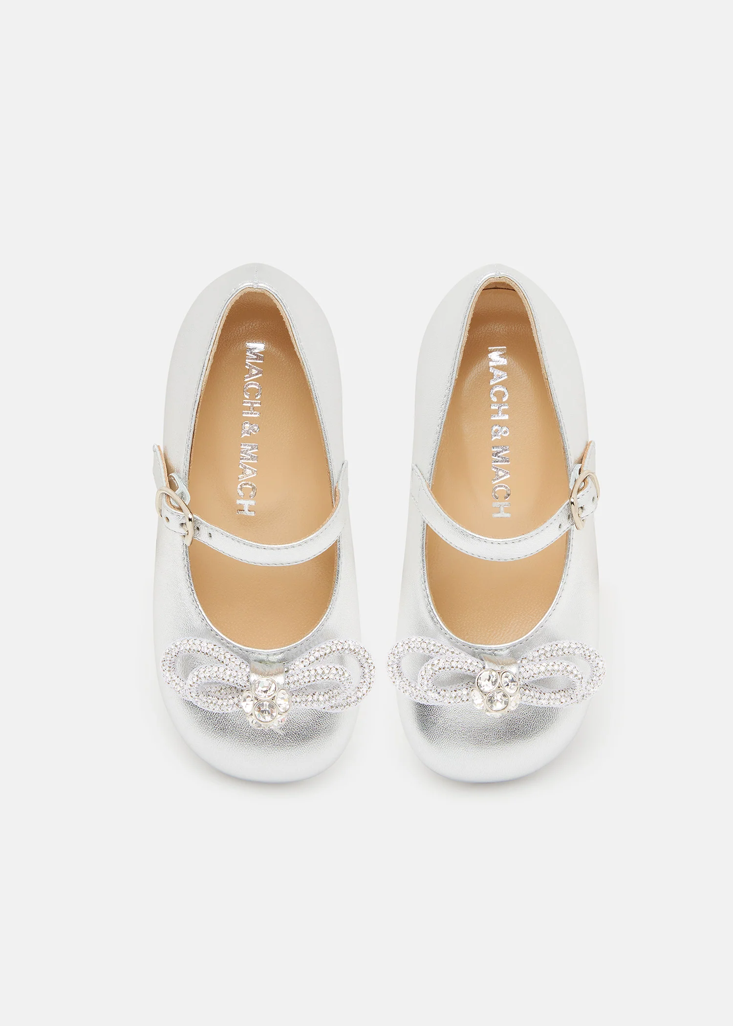 Double Bow Mini Ballerina in Silver Leather - Image 4