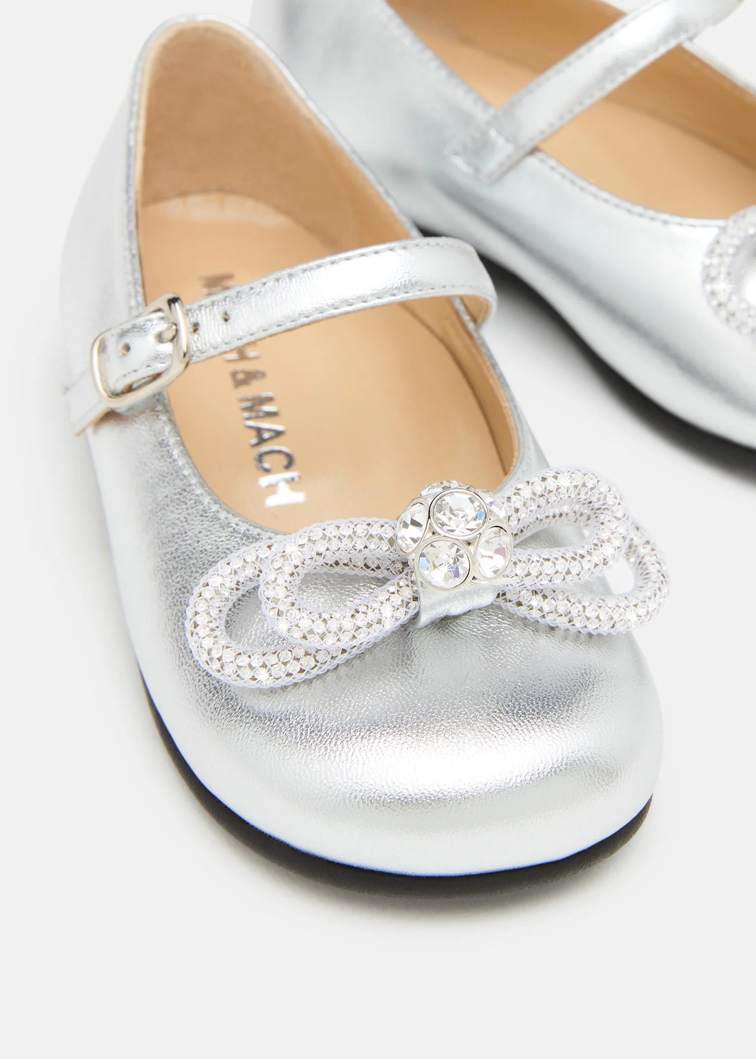 Double Bow Mini Ballerina in Silver Leather - Image 5