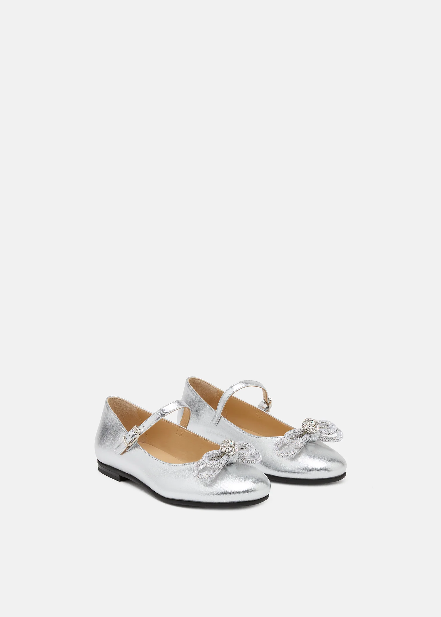 Double Bow Silver Leather Mini Ballerina - Image 2