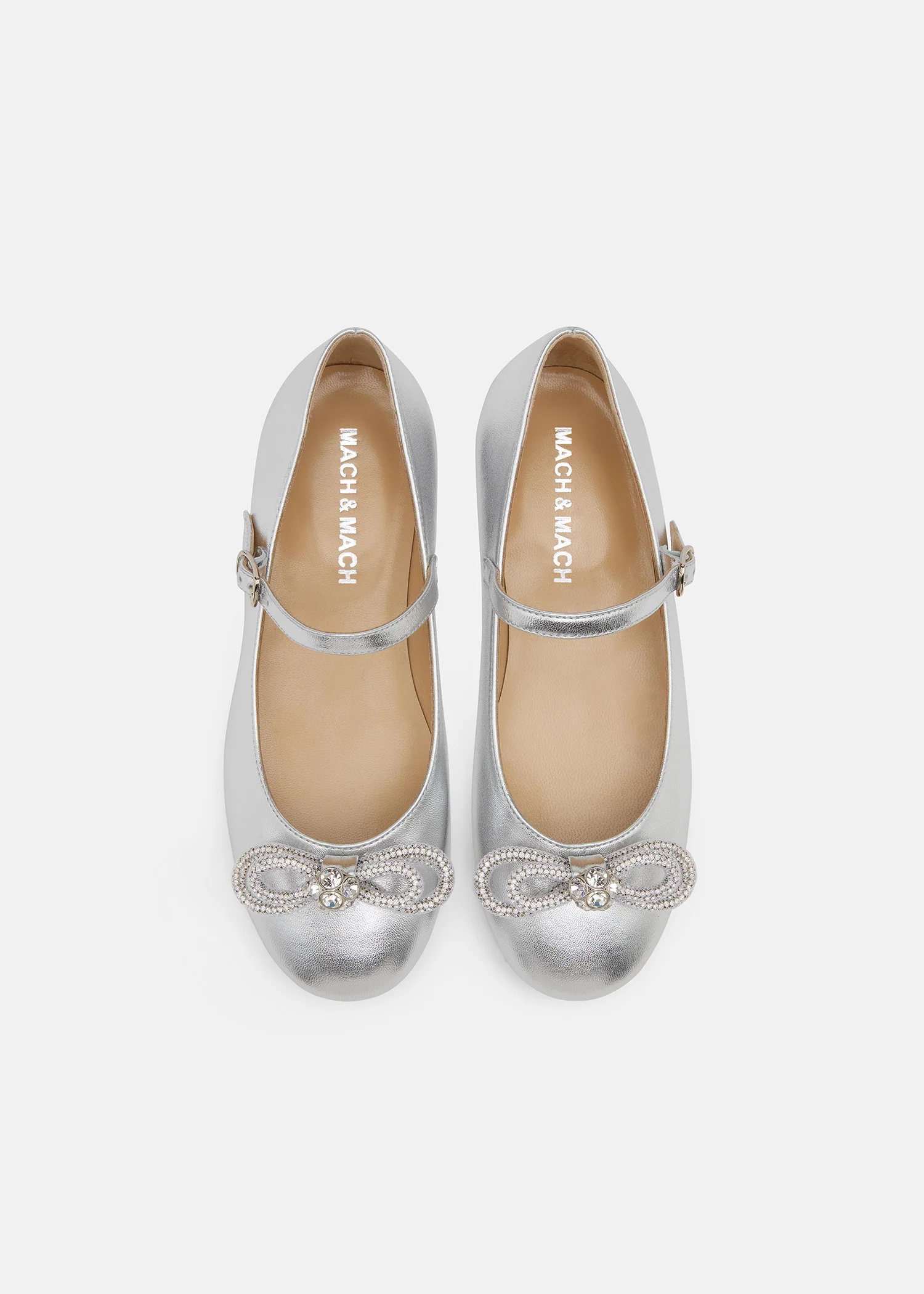 Double Bow Silver Leather Mini Ballerina - Image 3