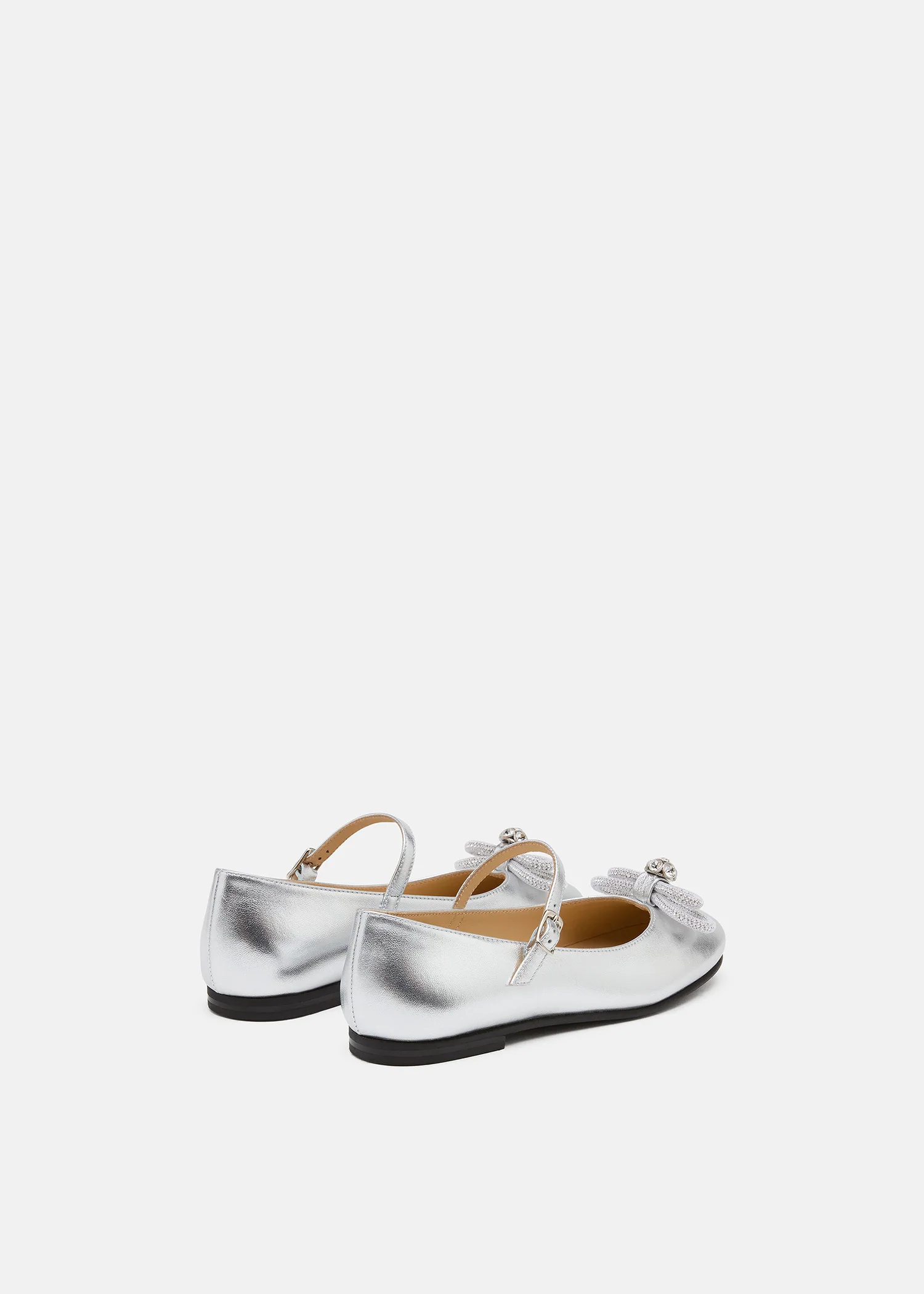 Double Bow Silver Leather Mini Ballerina - Image 4