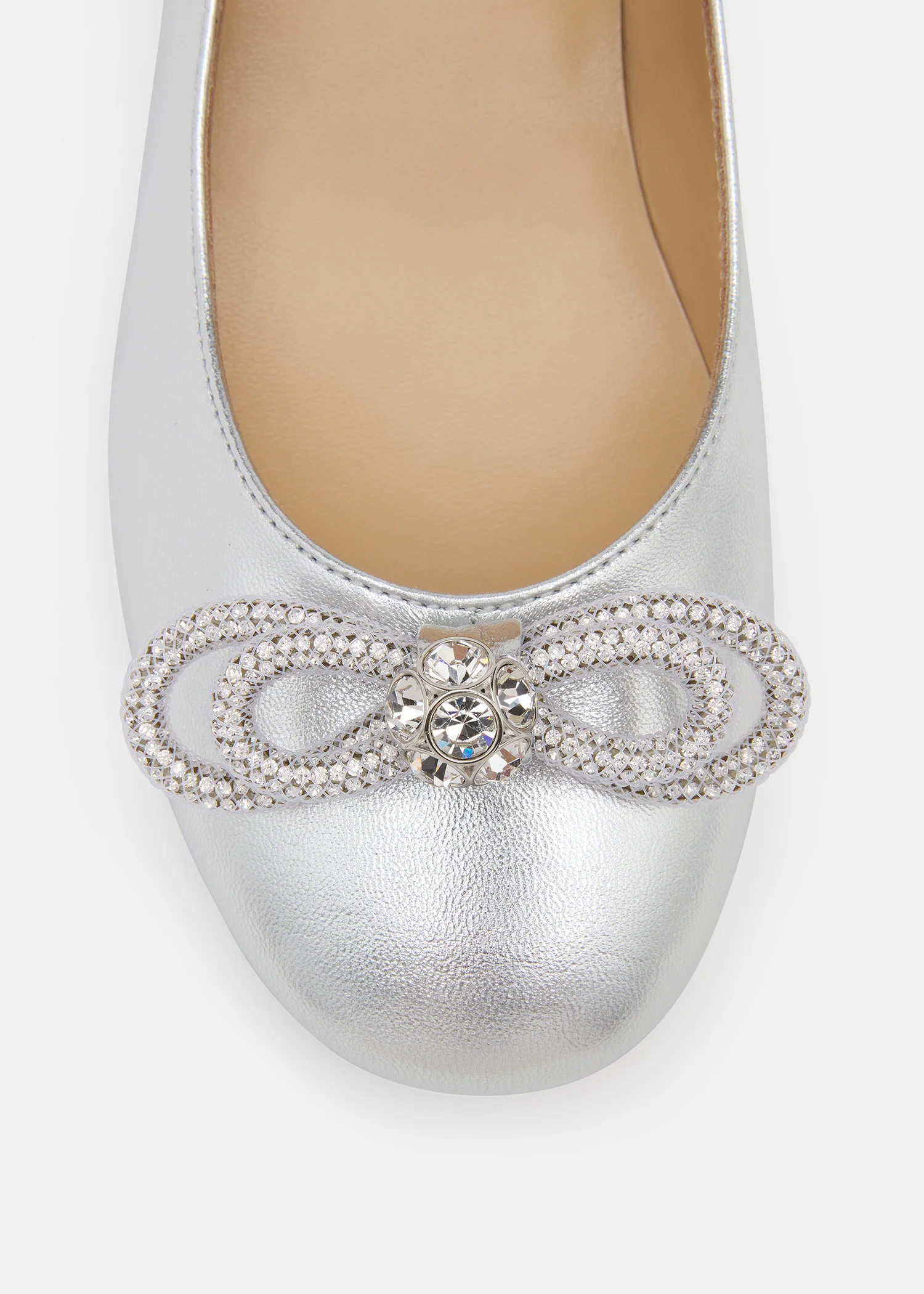 Double Bow Silver Leather Mini Ballerina - Image 5