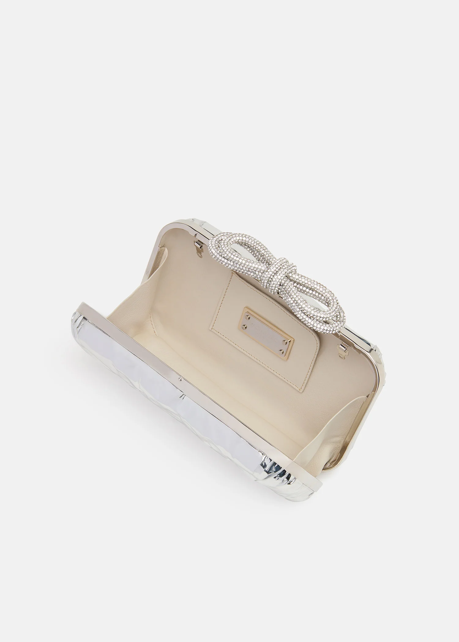 Double Bow Wrapped Mirror Leather Clutch - Image 4