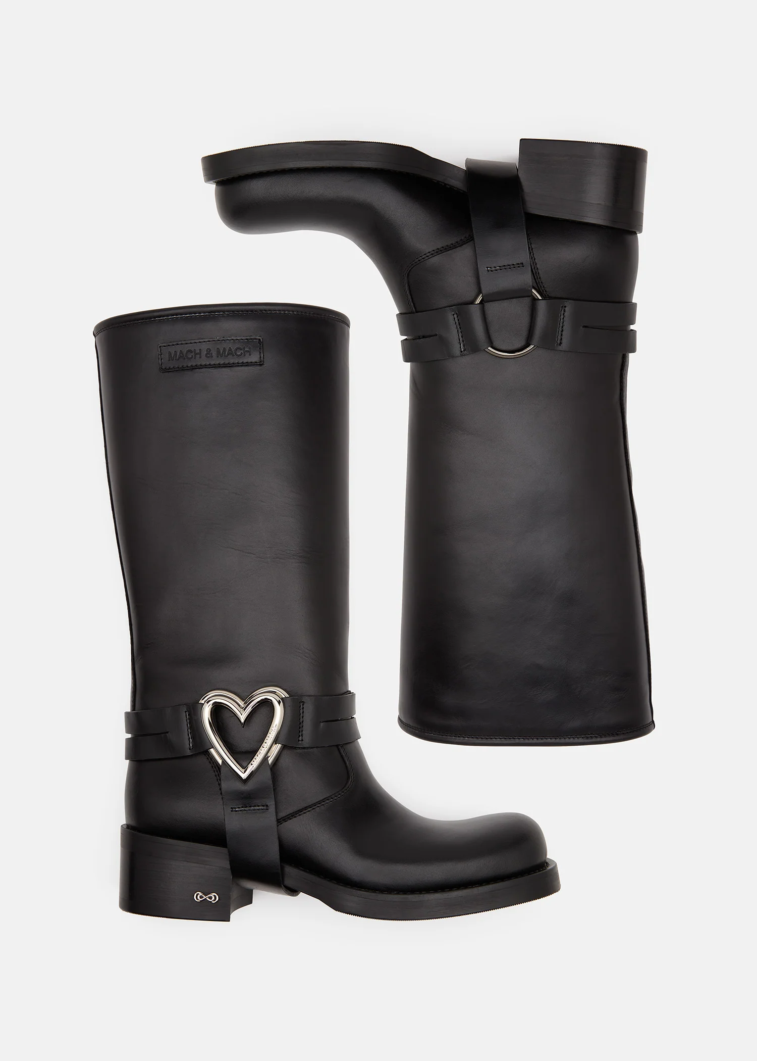 Double Heart Vintage Leather Combat Boots - Image 3
