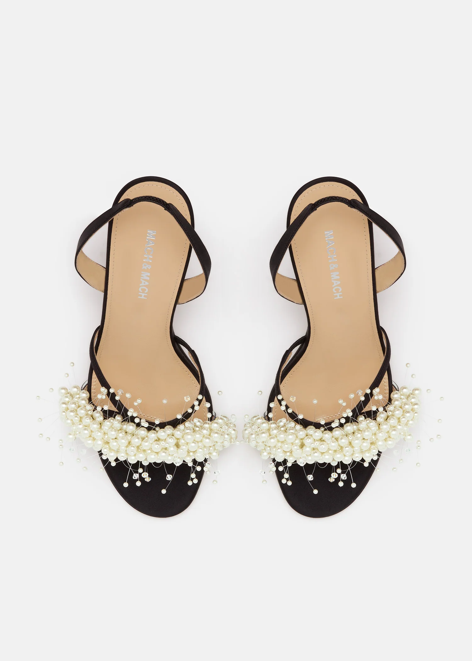 Floating Pearl Satin Sandals Black And White - Image 3
