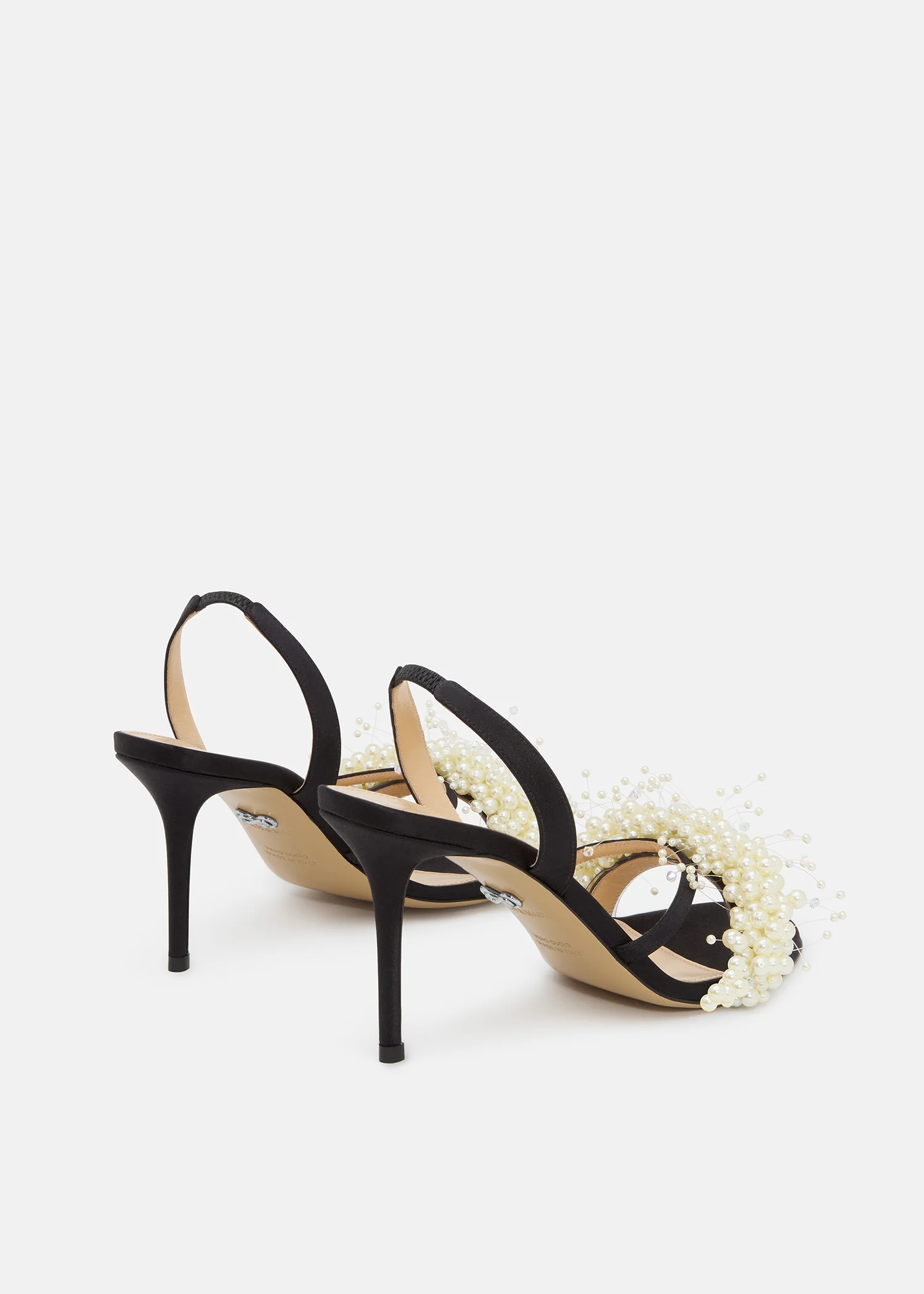 Floating Pearl Satin Sandals Black And White - Image 4