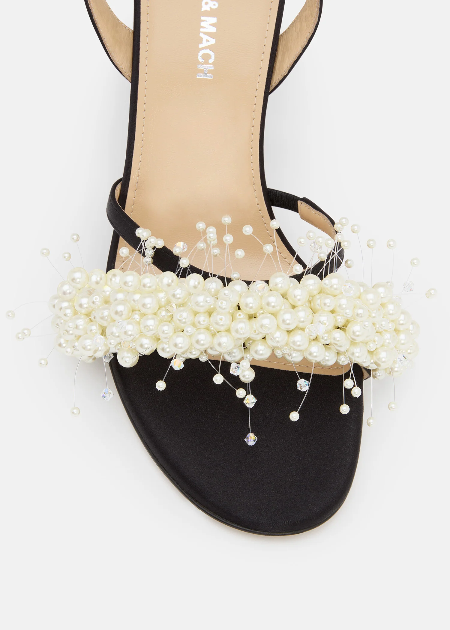 Floating Pearl Satin Sandals Black And White - Image 5