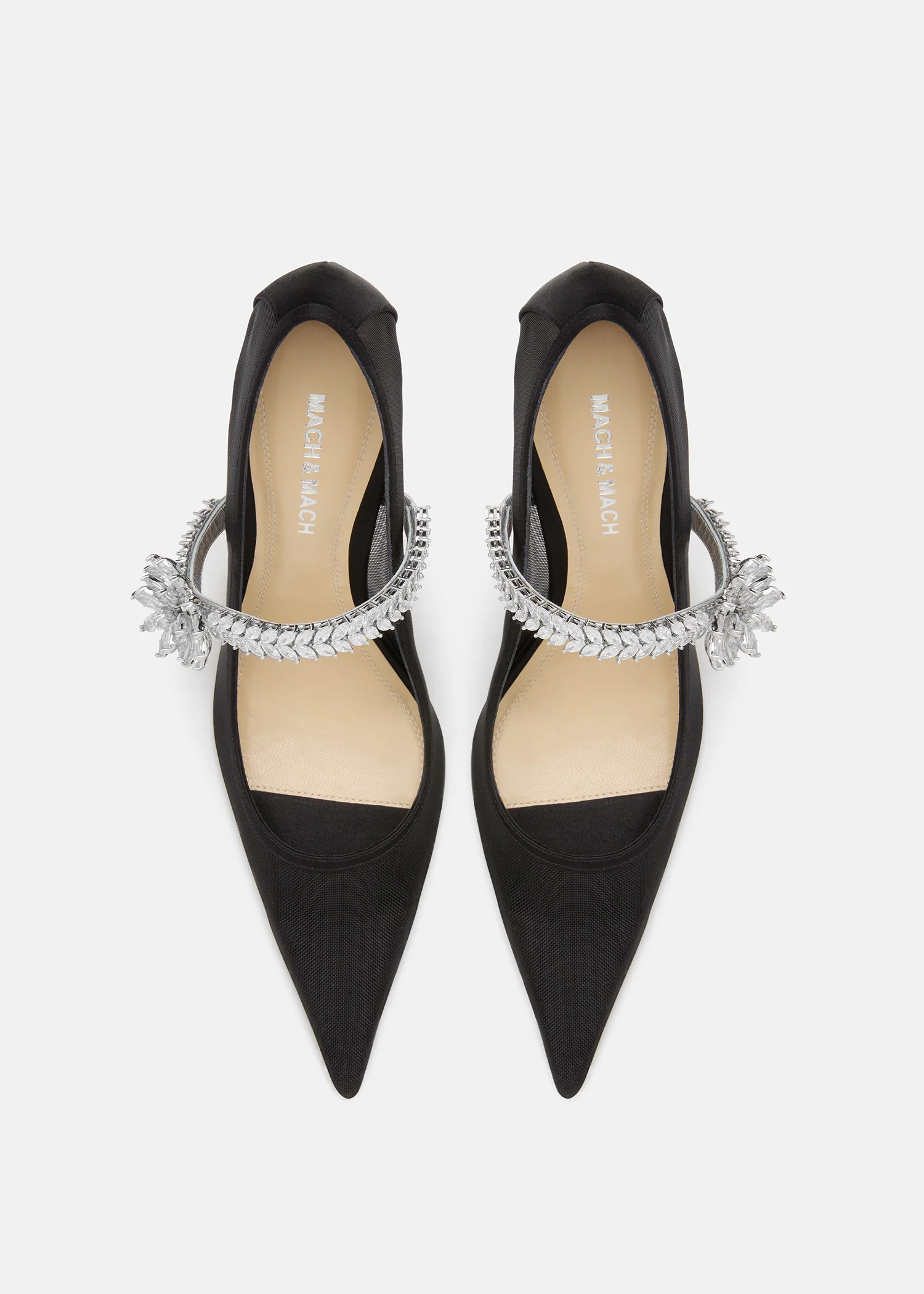 Lotus Flower Jewelled Black Mesh Pumps - Image 3