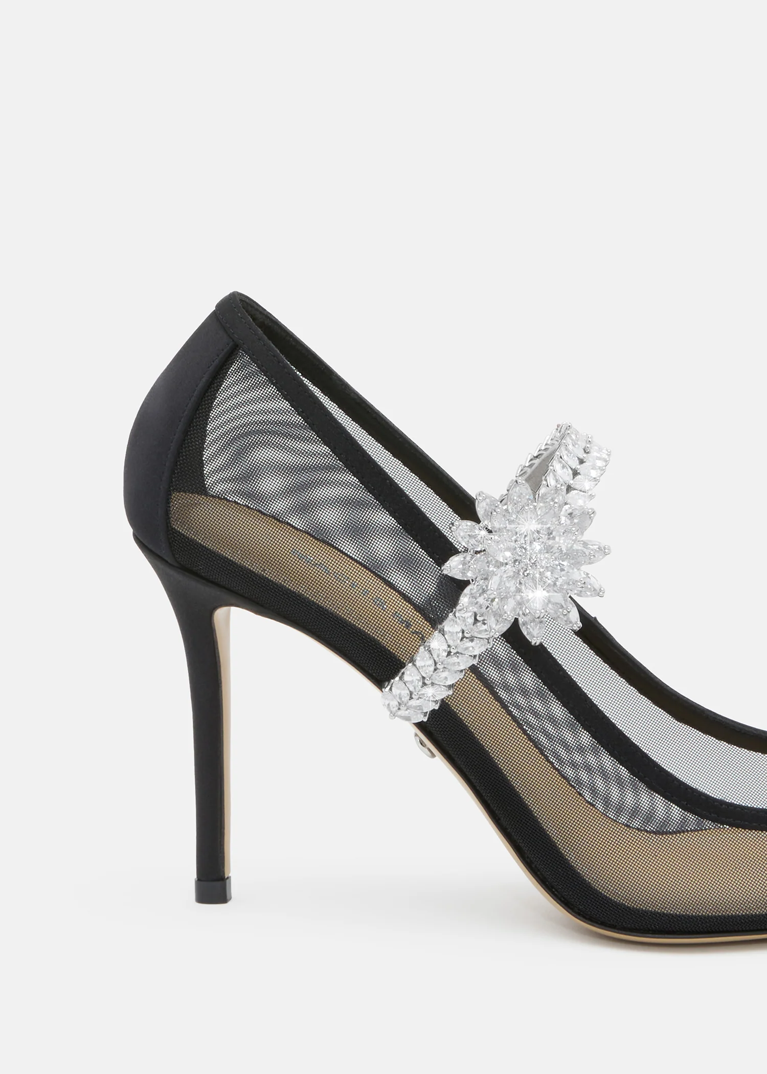 Lotus Flower Jewelled Black Mesh Pumps - Image 5